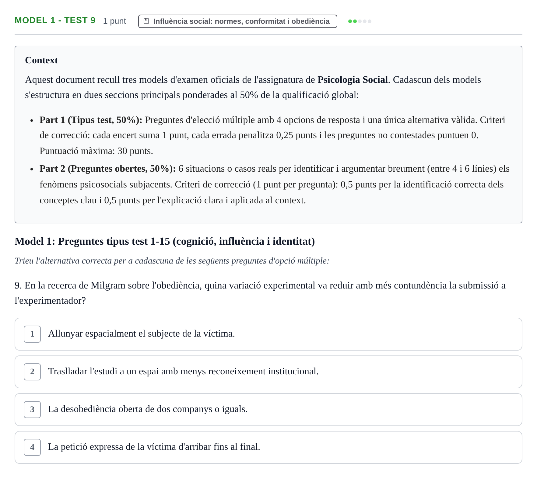 Enunciado: Ejercicio Model 1 - Test 9 · Psicología Social UB Exemples