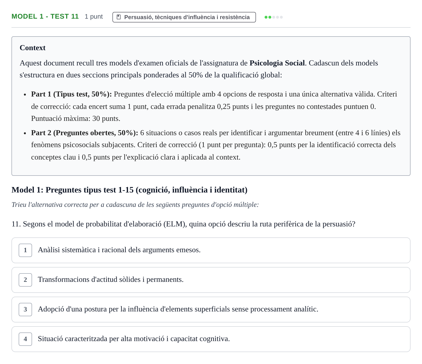 Enunciado: Ejercicio Model 1 - Test 11 · Psicología Social UB Exemples