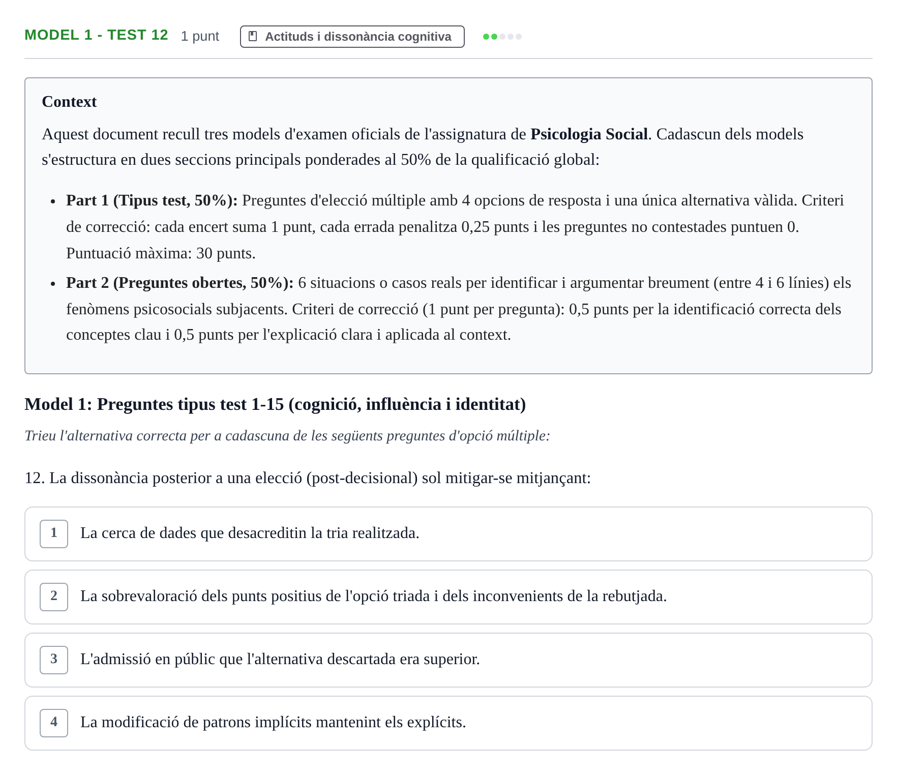 Enunciado: Ejercicio Model 1 - Test 12 · Psicología Social UB Exemples