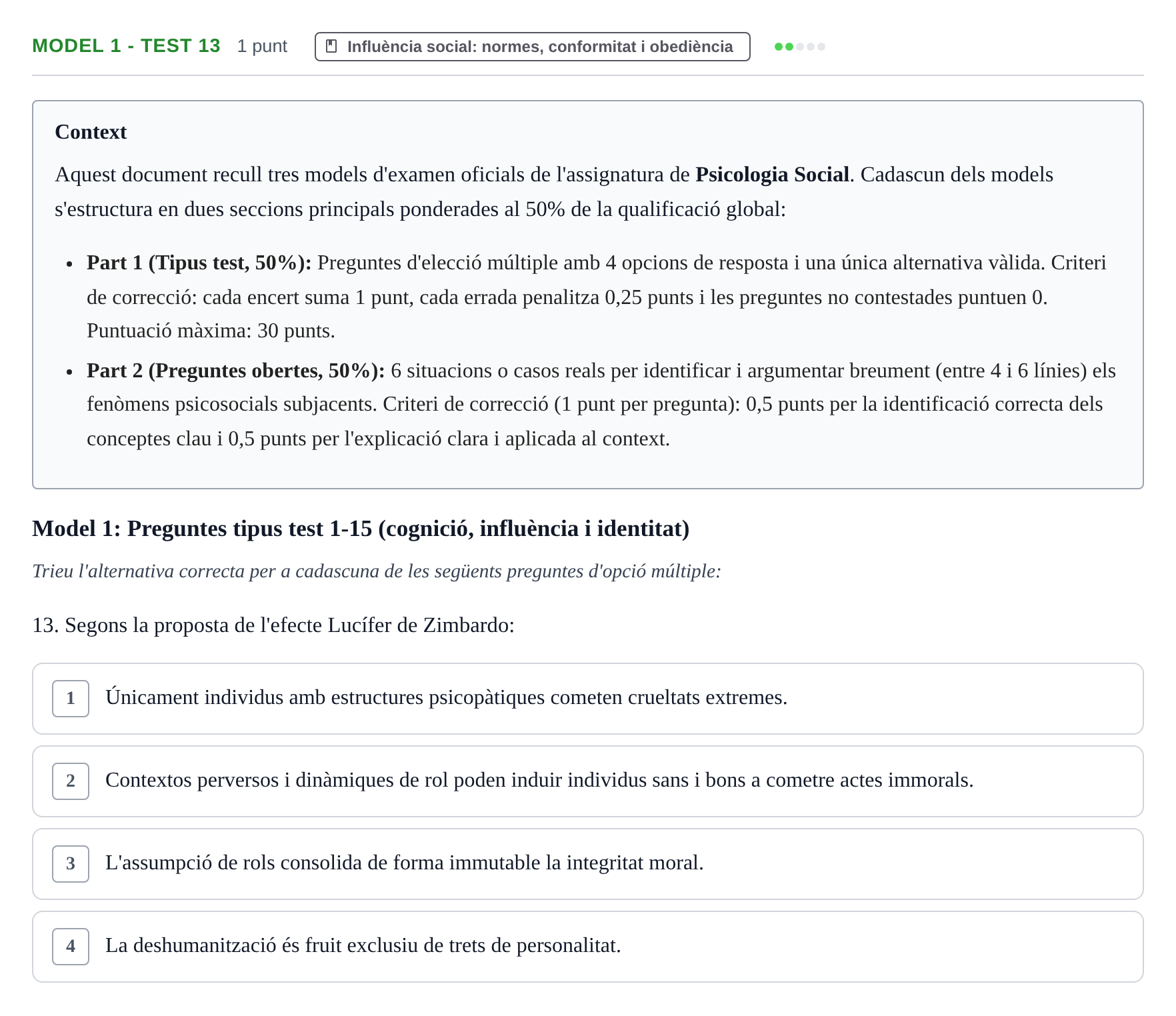 Enunciado: Ejercicio Model 1 - Test 13 · Psicología Social UB Exemples