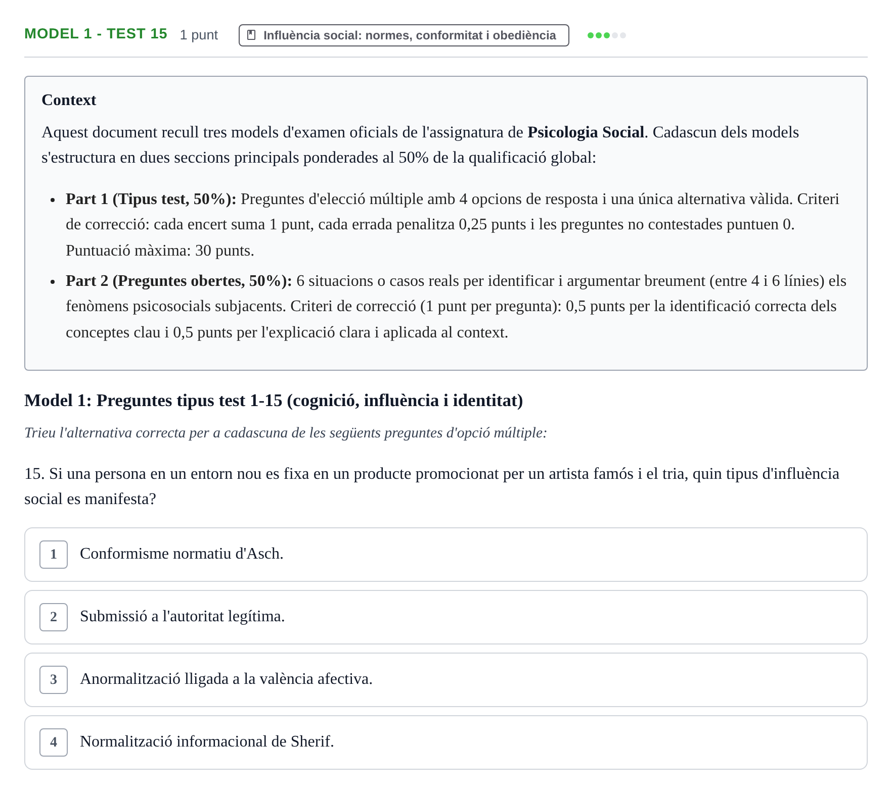 Enunciado: Ejercicio Model 1 - Test 15 · Psicología Social UB Exemples