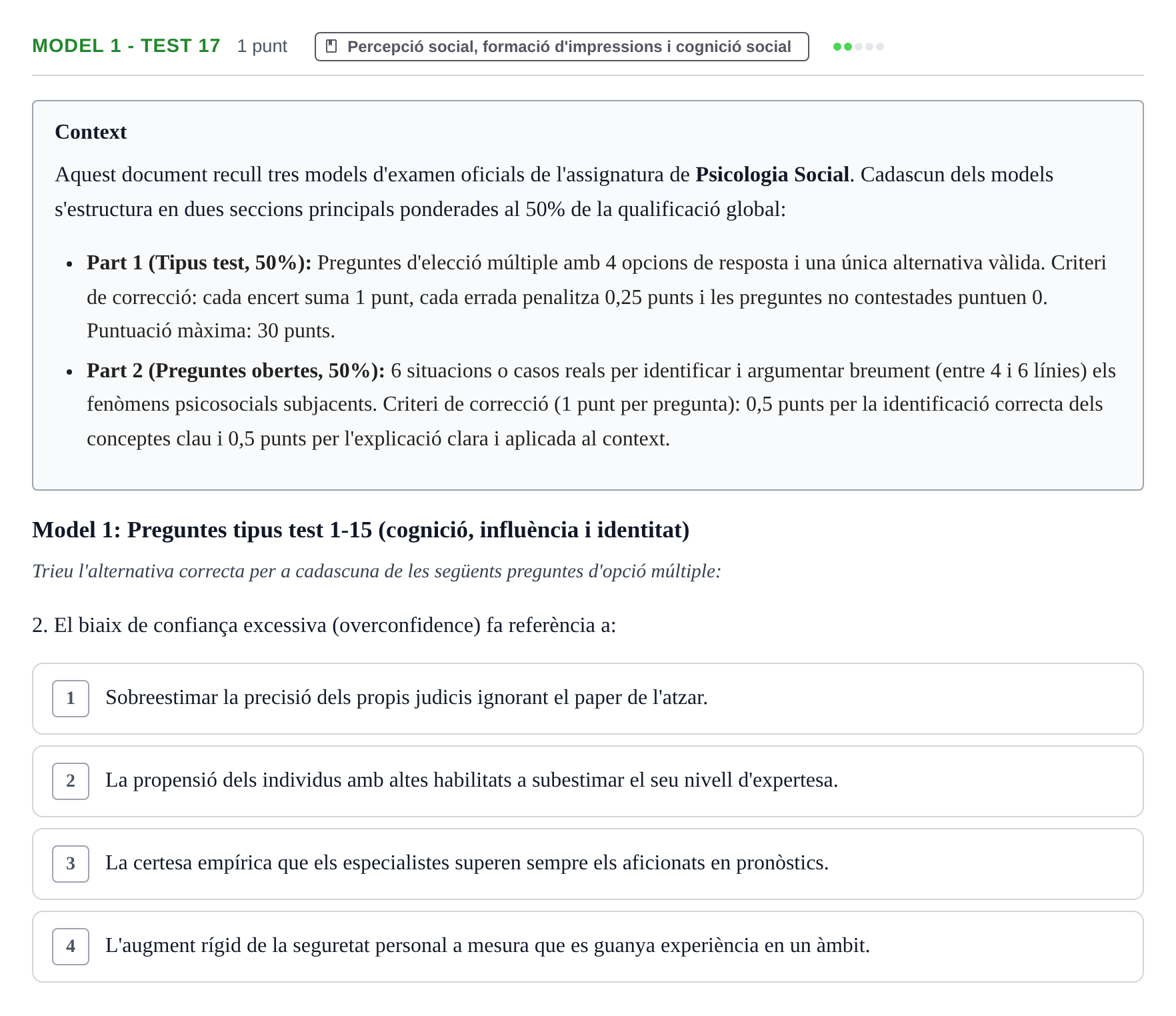 Enunciado: Ejercicio Model 1 - Test 17 · Psicología Social UB Exemples
