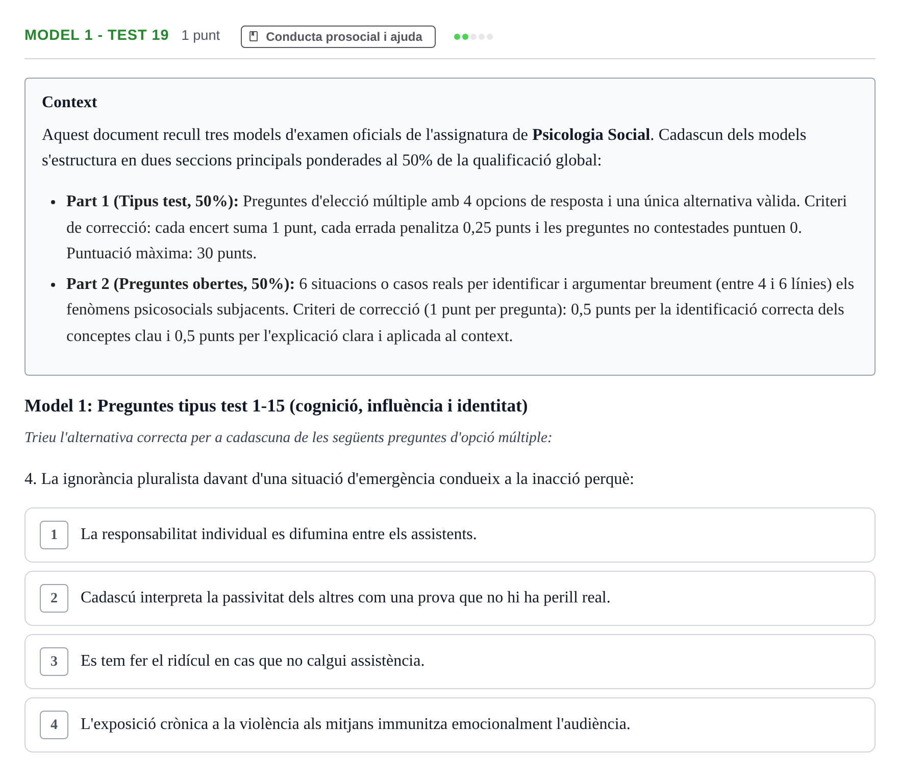 Enunciado: Ejercicio Model 1 - Test 19 · Psicología Social UB Exemples