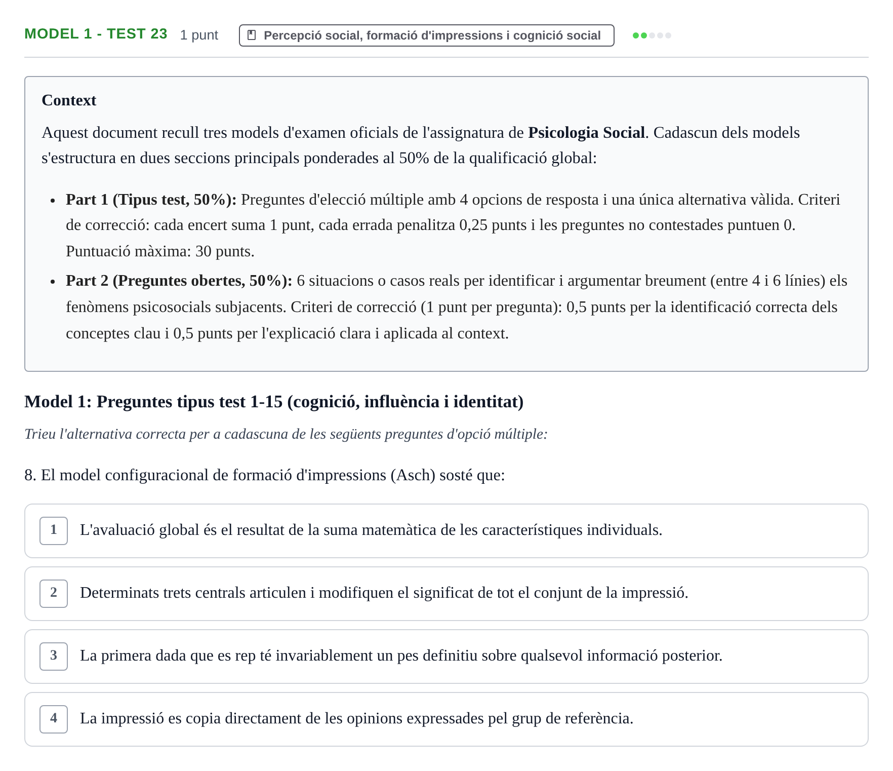 Enunciado: Ejercicio Model 1 - Test 23 · Psicología Social UB Exemples