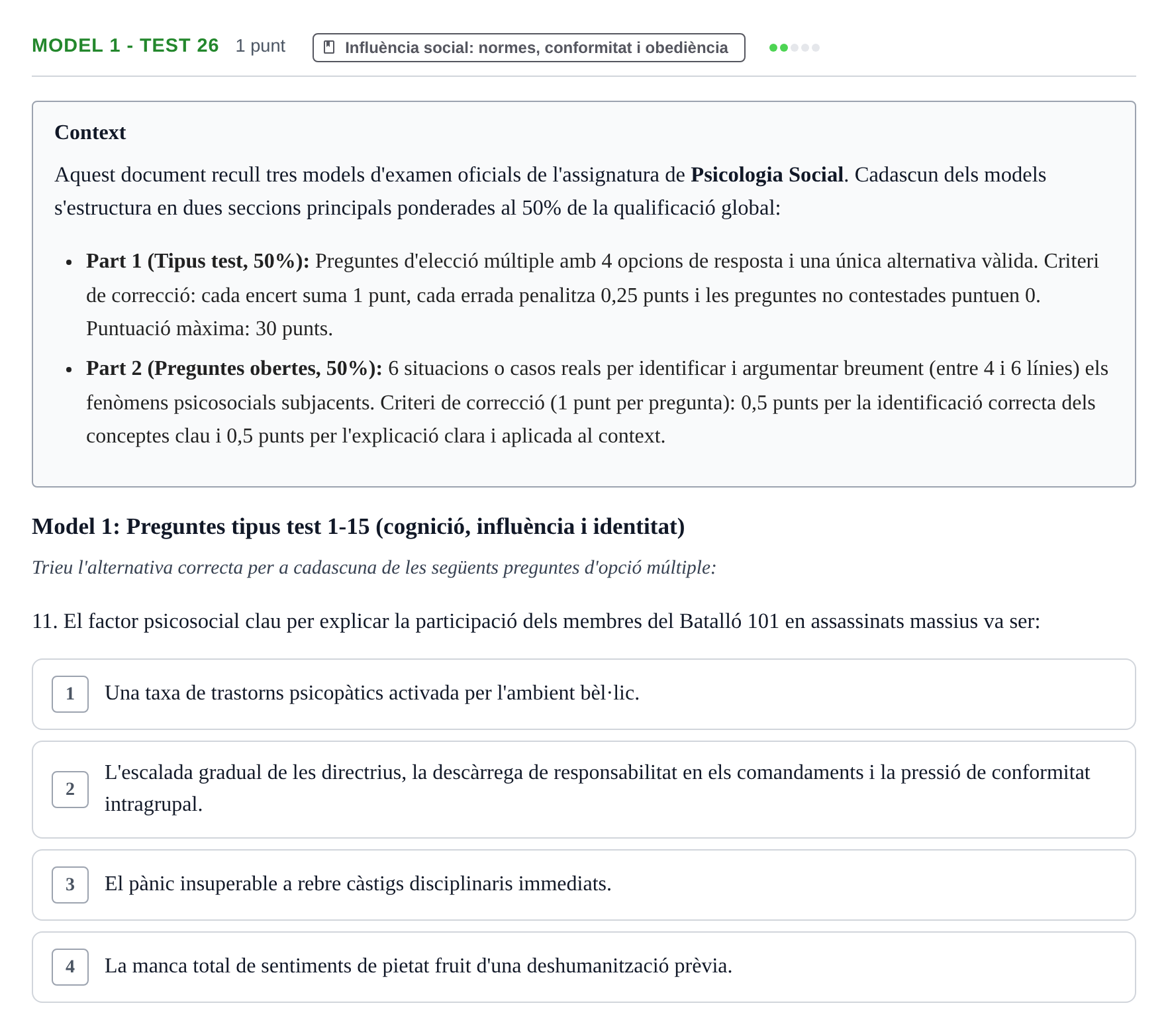 Enunciado: Ejercicio Model 1 - Test 26 · Psicología Social UB Exemples