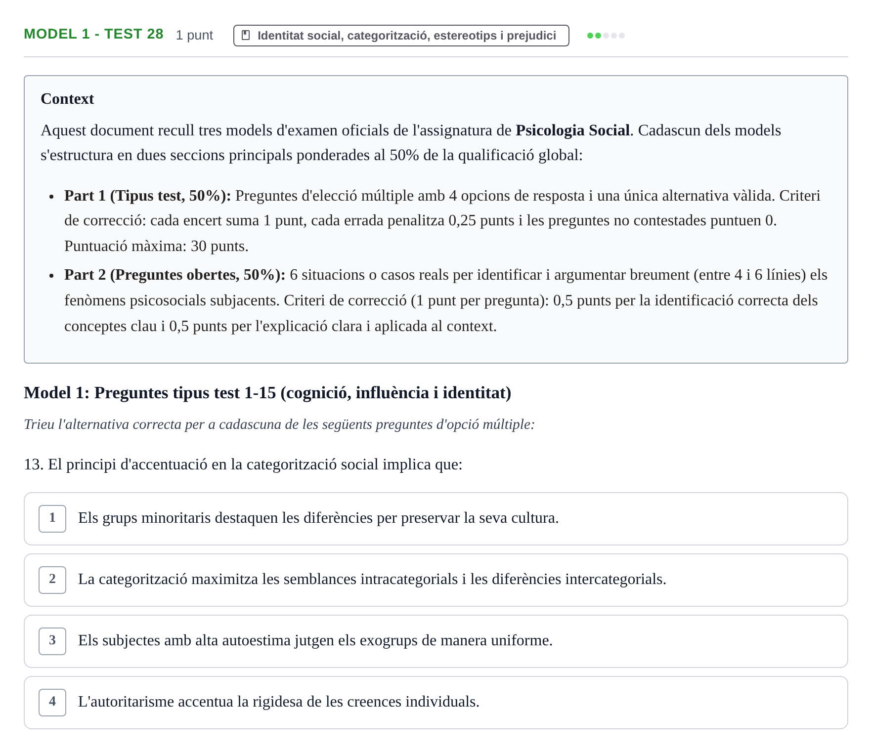 Enunciado: Ejercicio Model 1 - Test 28 · Psicología Social UB Exemples