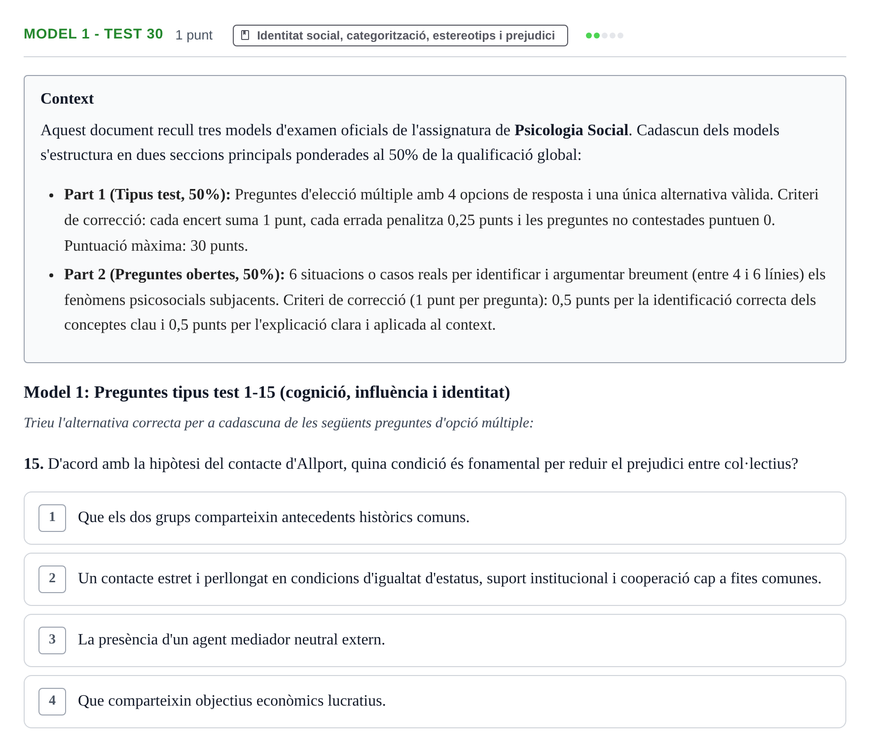 Enunciado: Ejercicio Model 1 - Test 30 · Psicología Social UB Exemples