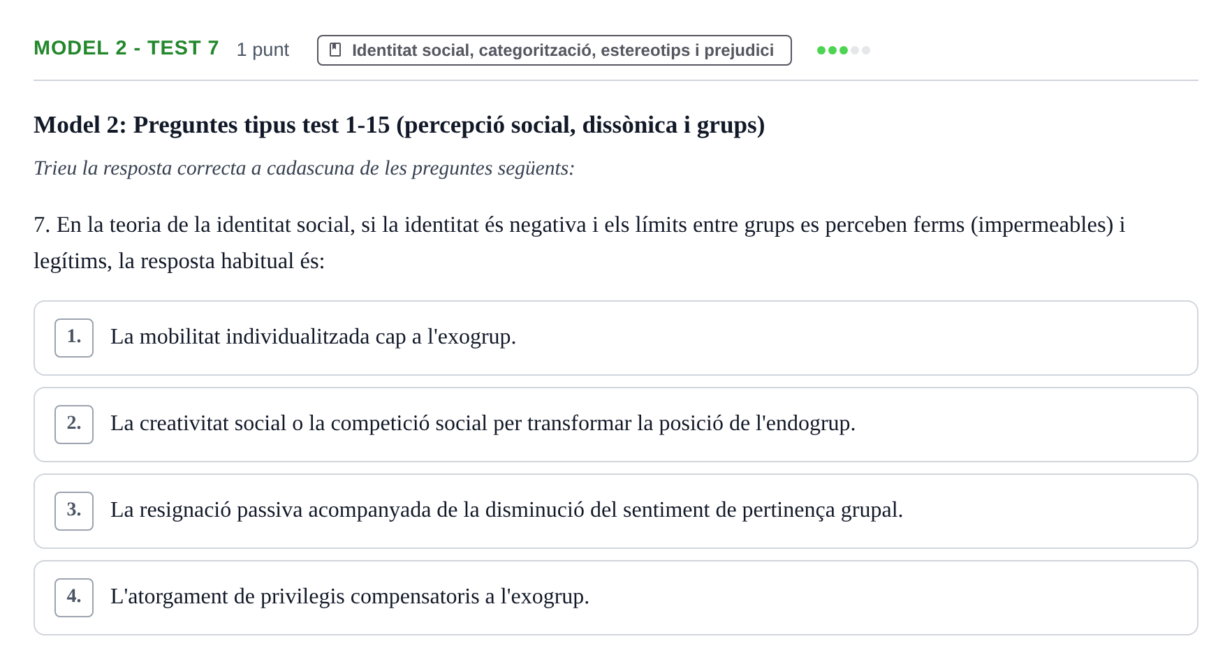 Enunciado: Ejercicio Model 2 - Test 7 · Psicología Social UB Exemples