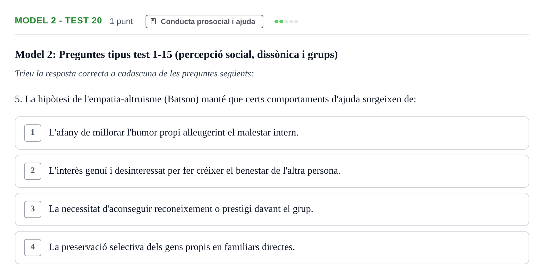 Enunciado: Ejercicio Model 2 - Test 20 · Psicología Social UB Exemples