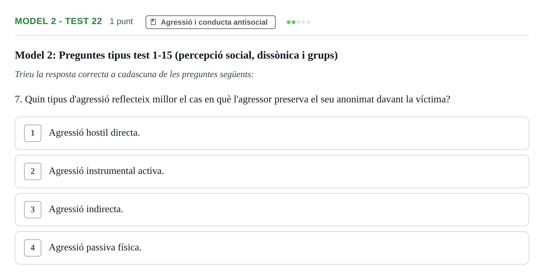 Enunciado: Ejercicio Model 2 - Test 22 · Psicología Social UB Exemples