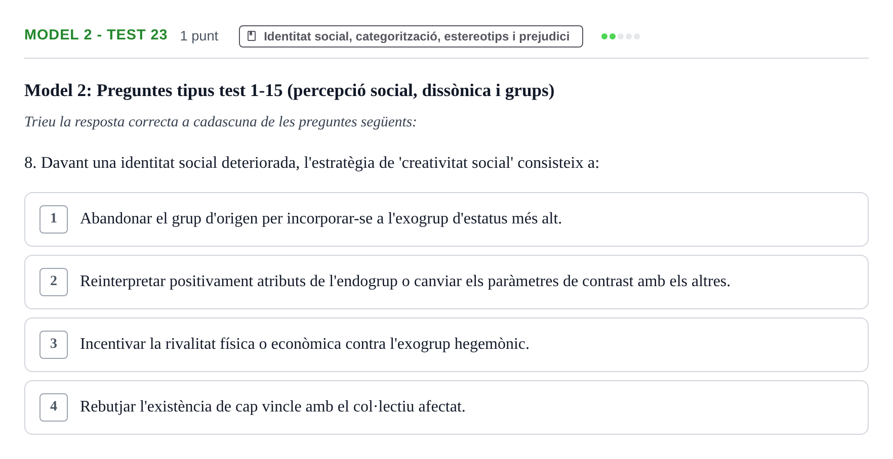 Enunciado: Ejercicio Model 2 - Test 23 · Psicología Social UB Exemples