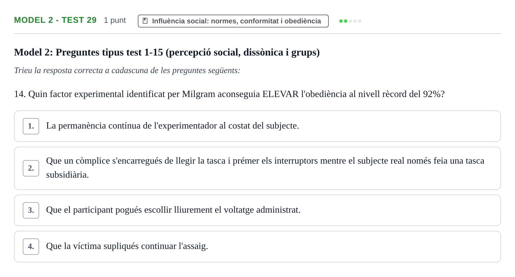 Enunciado: Ejercicio Model 2 - Test 29 · Psicología Social UB Exemples