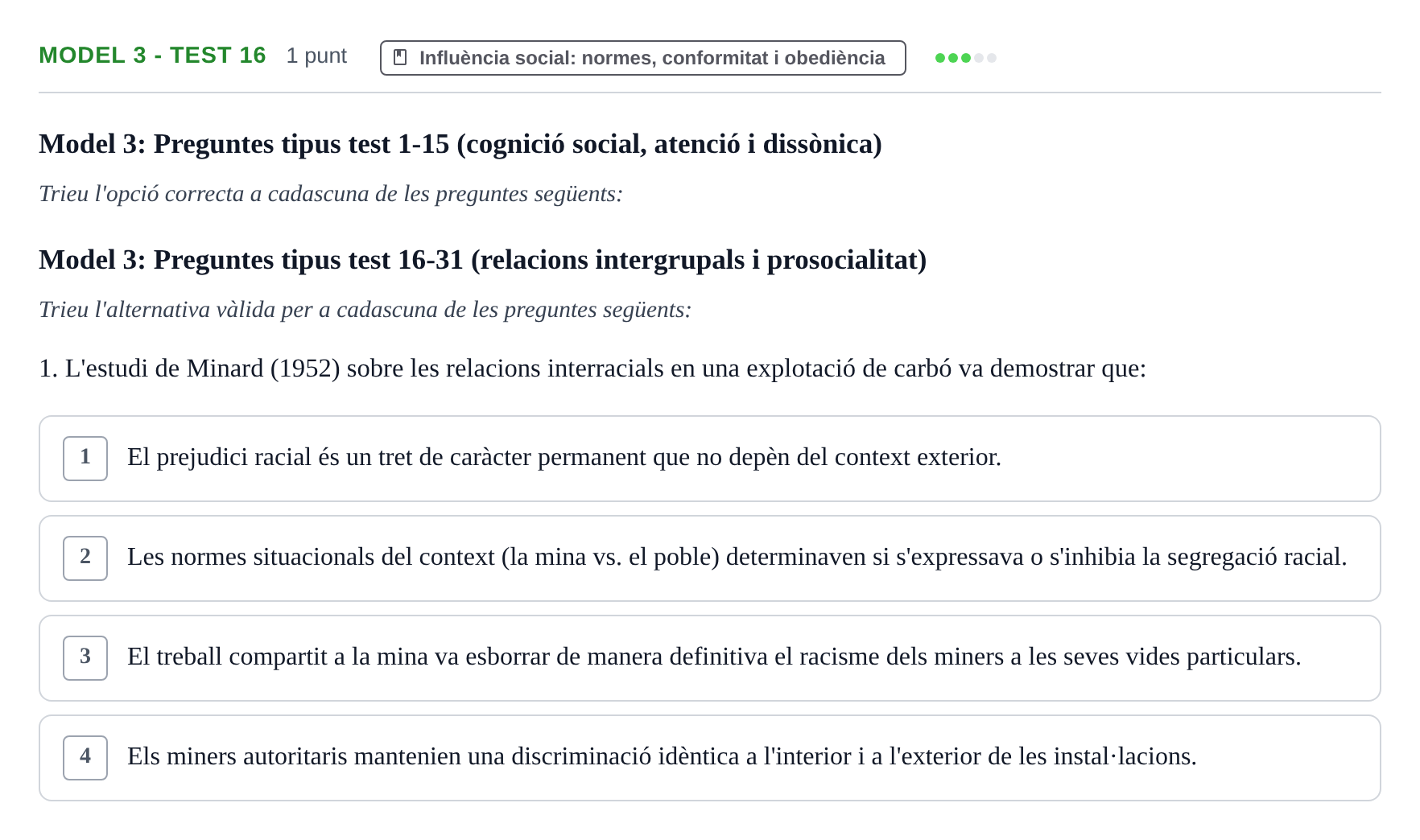 Enunciado: Ejercicio Model 3 - Test 16 · Psicología Social UB Exemples
