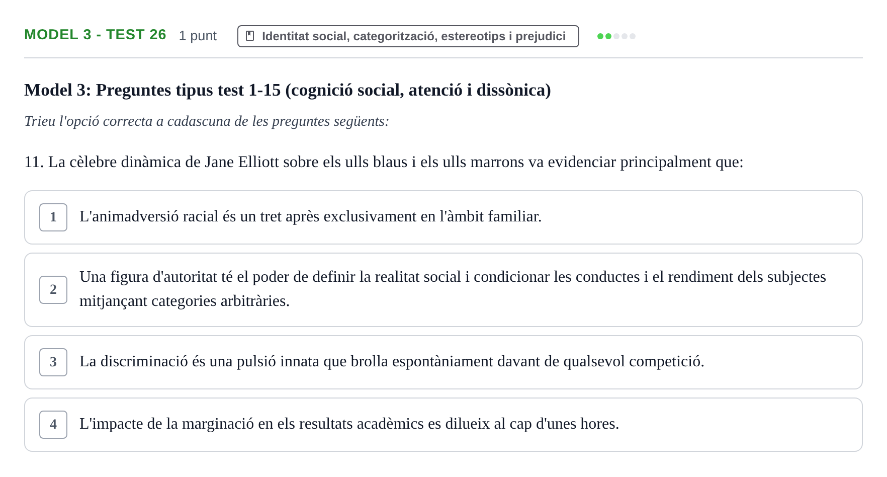 Enunciado: Ejercicio Model 3 - Test 26 · Psicología Social UB Exemples