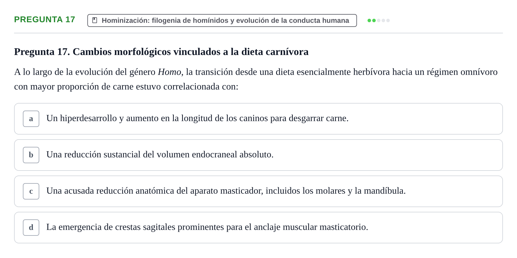 Enunciado: Pregunta 17 · Etologia i Evolucio de la Conducta UB Examen de Etología y Evolución de la Conducta: Primer Parcial
