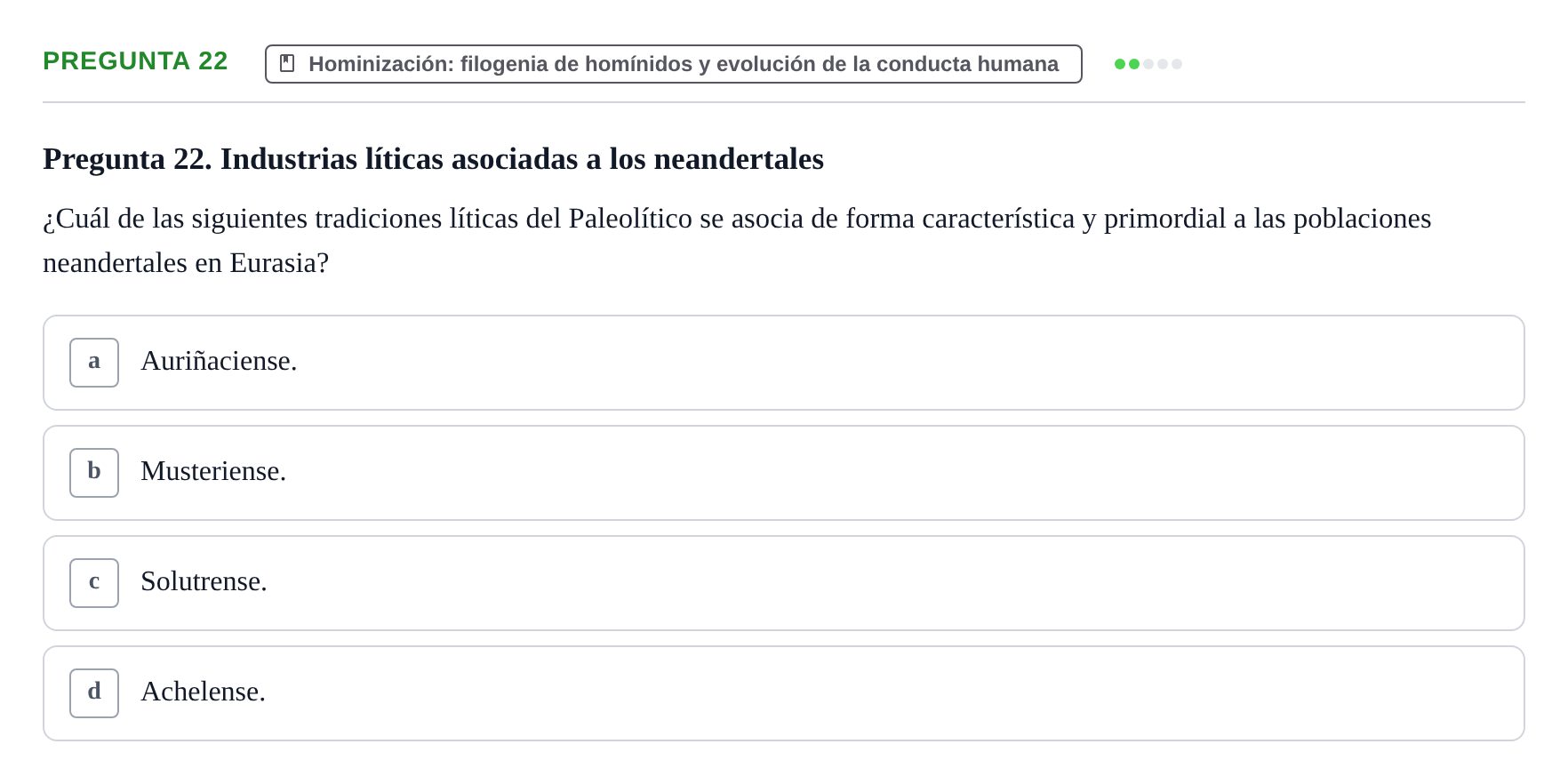 Enunciado: Pregunta 22 · Etologia i Evolucio de la Conducta UB Examen de Etología y Evolución de la Conducta: Primer Parcial