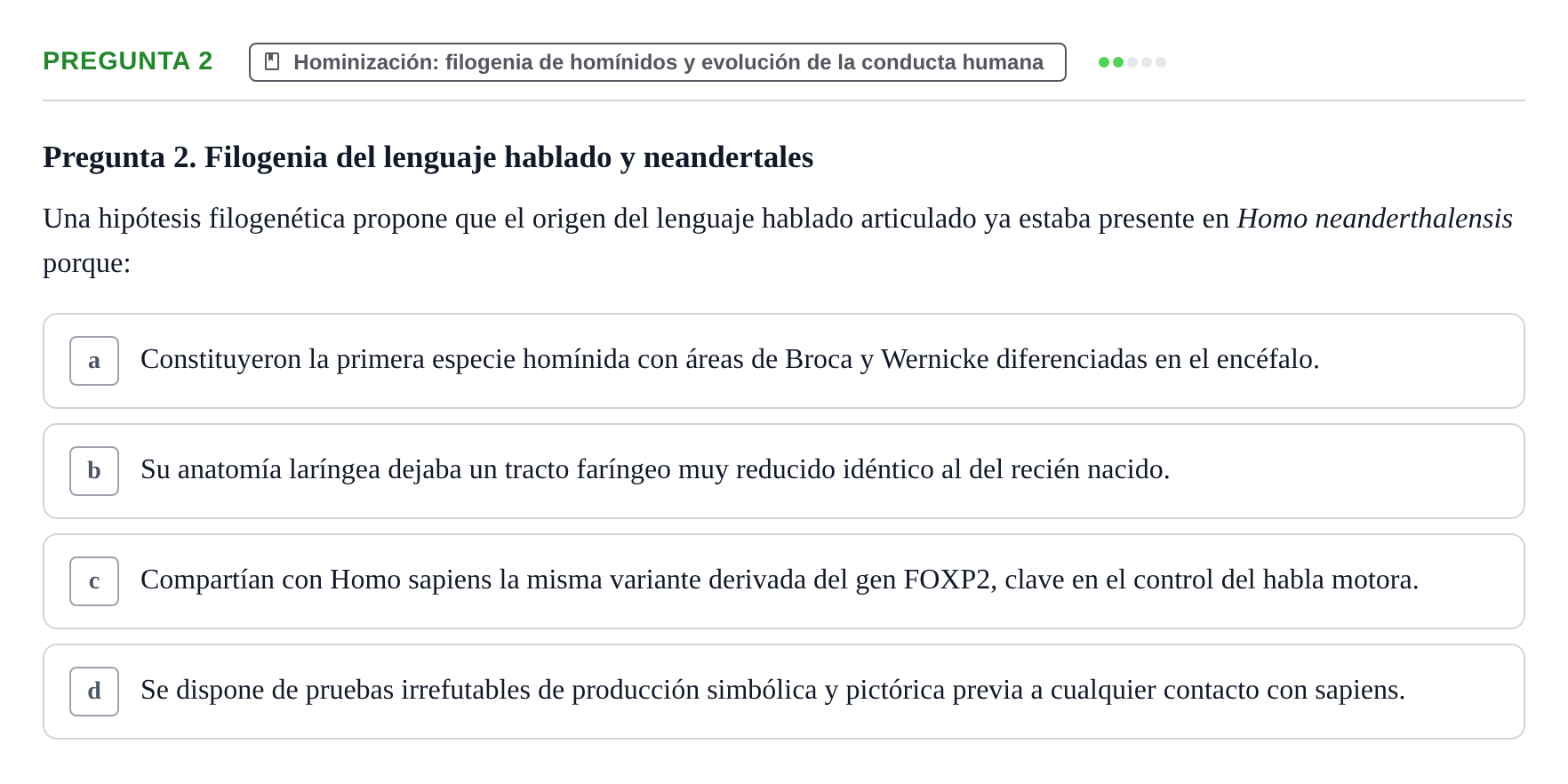 Enunciado: Pregunta 2 · Etologia i Evolucio de la Conducta UB Examen de Etología y Evolución de la Conducta: Primer Parcial