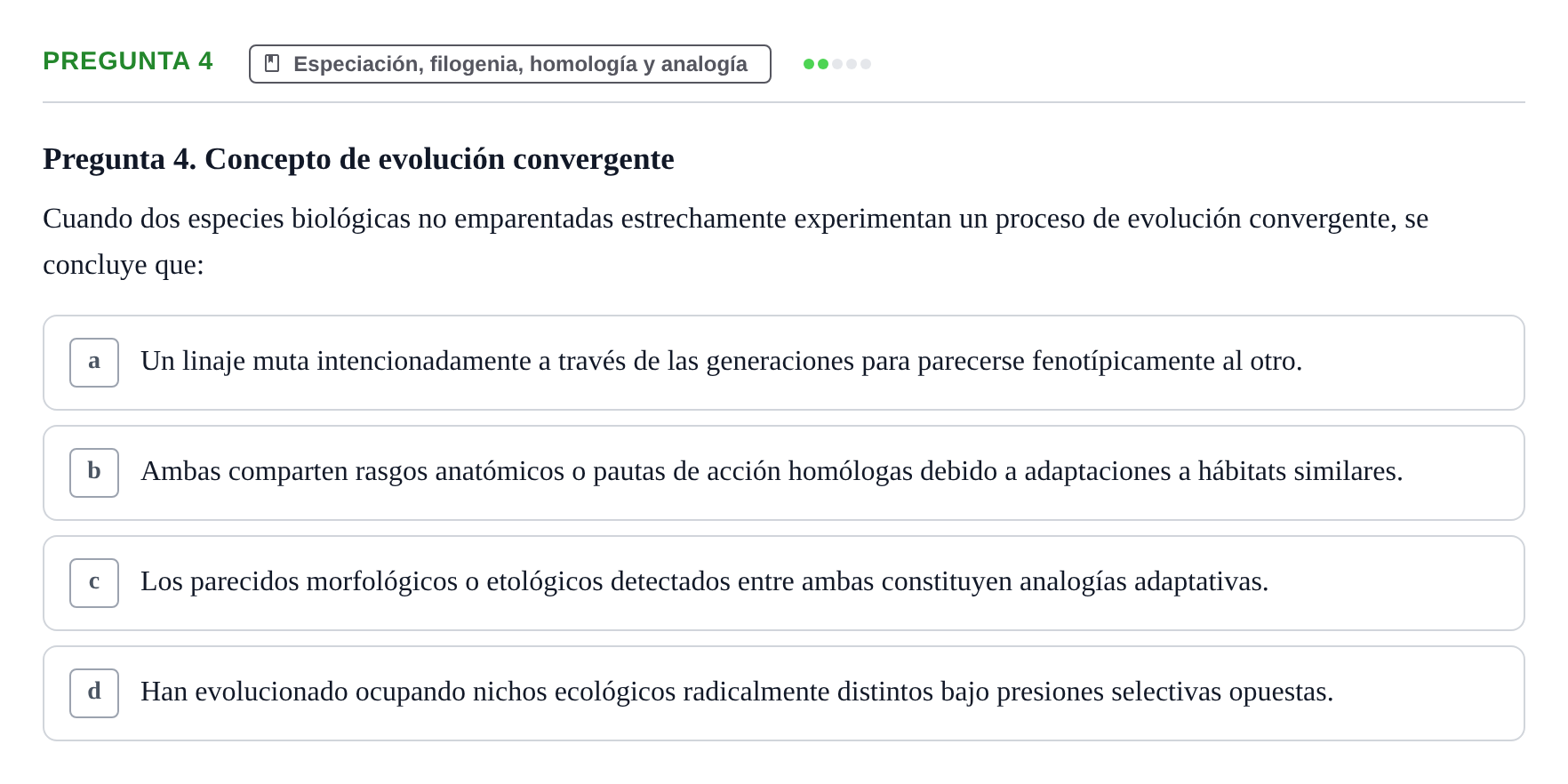 Enunciado: Pregunta 4 · Etologia i Evolucio de la Conducta UB Examen de Etología y Evolución de la Conducta: Primer Parcial