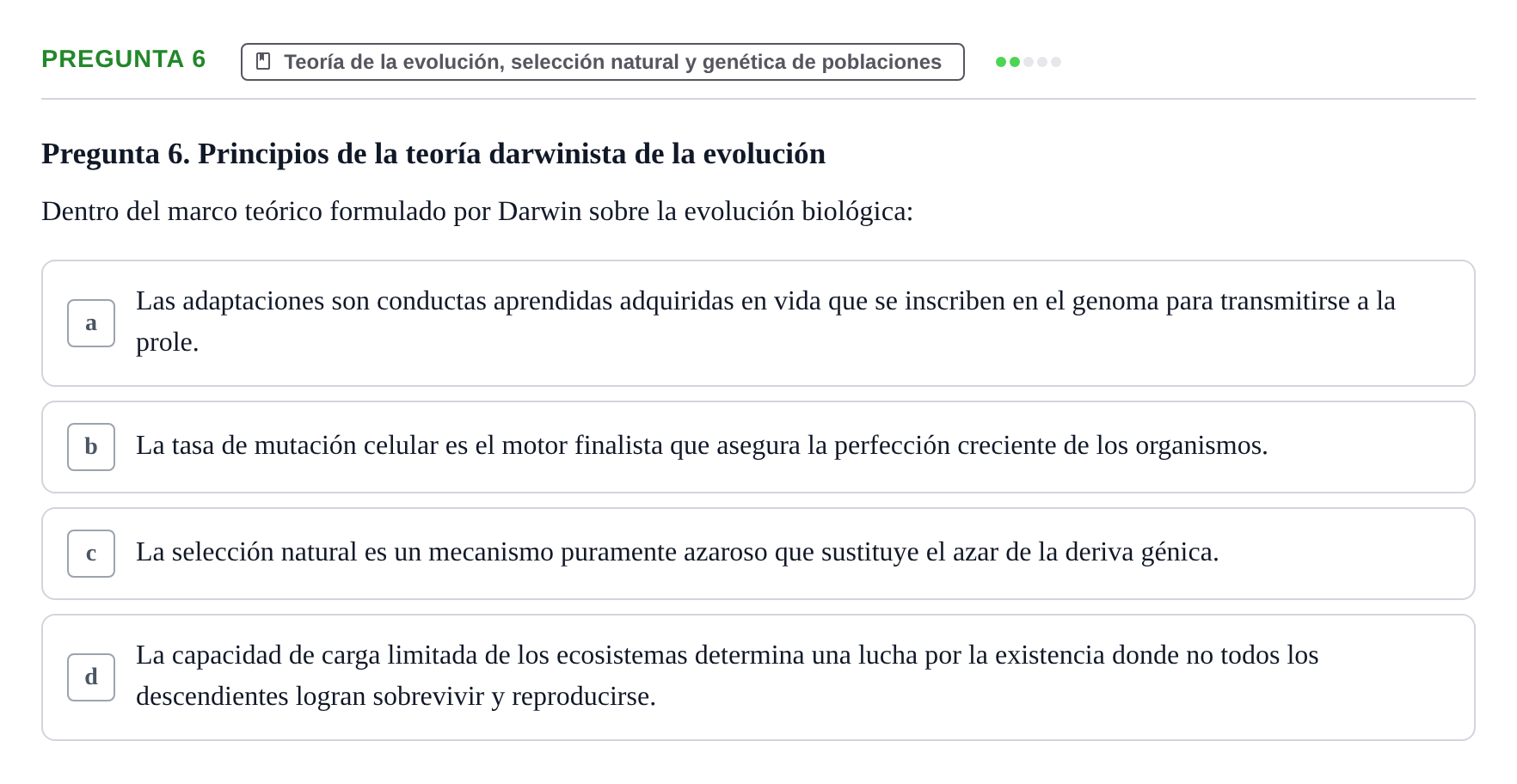 Enunciado: Pregunta 6 · Etologia i Evolucio de la Conducta UB Examen de Etología y Evolución de la Conducta: Primer Parcial