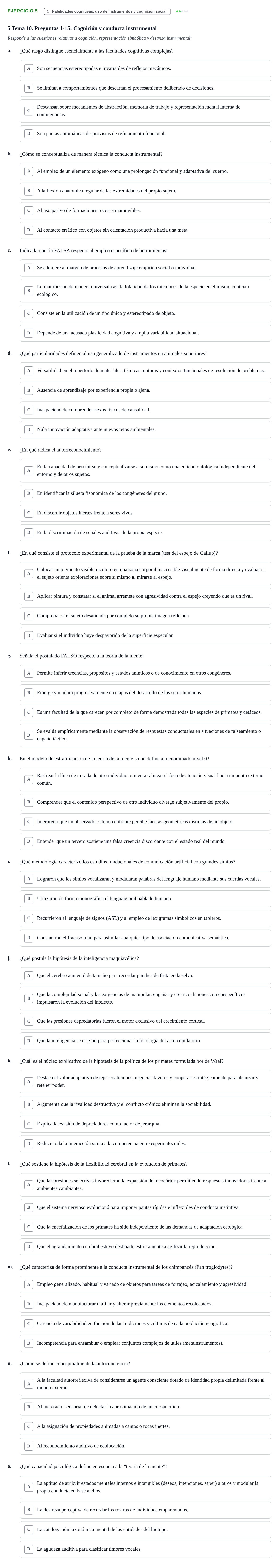Enunciado: Problema 5 · Etologia i Evolucio de la Conducta UB Cuestionario de autoevaluación: Etología y evolución de la conducta (Temas 6 al 10)