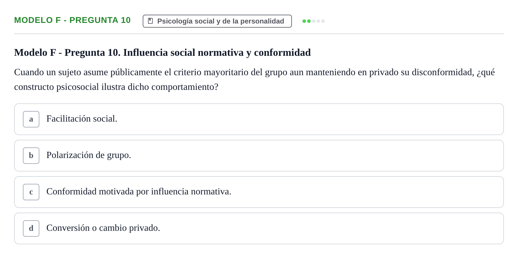 Enunciado: Modelo F - Pregunta 10