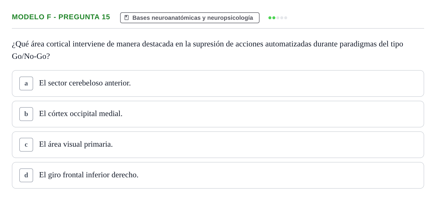 Enunciado: Modelo F - Pregunta 15