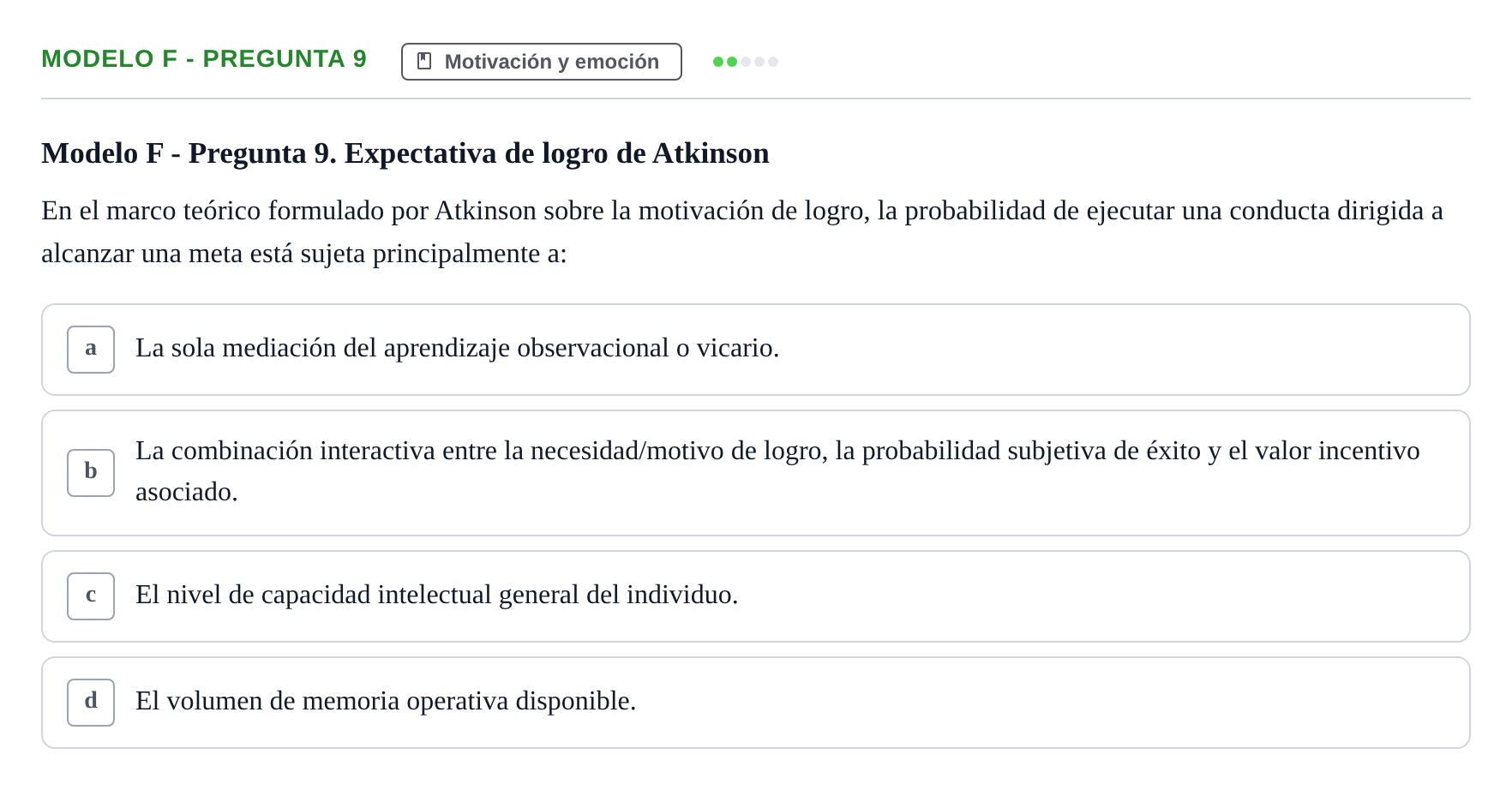 Enunciado: Modelo F - Pregunta 9