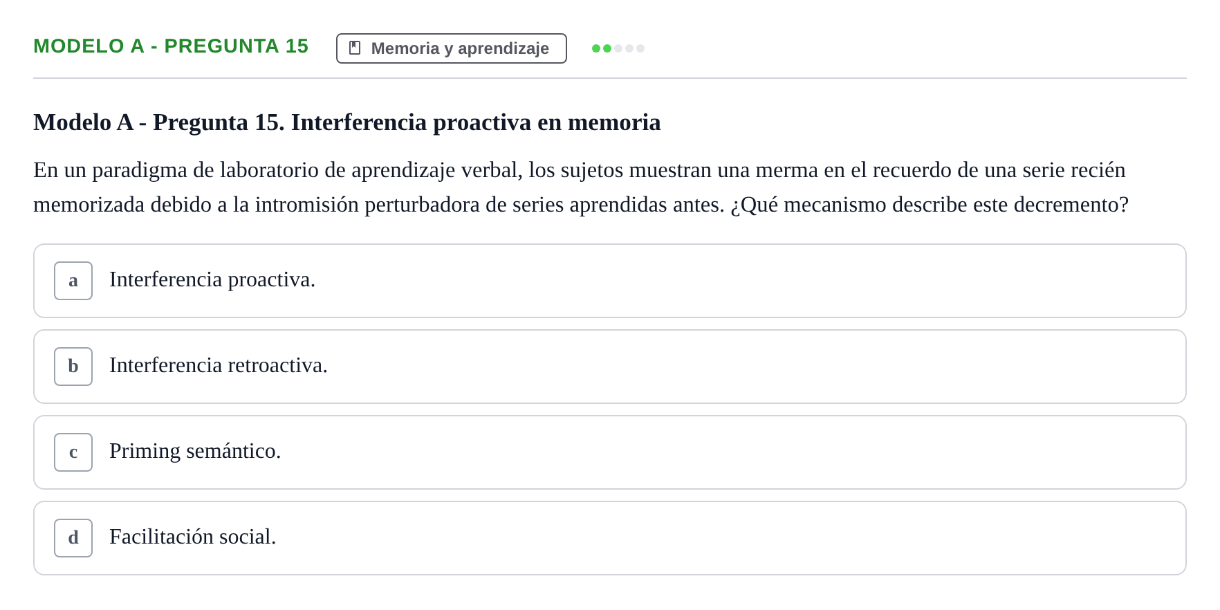 Enunciado: Modelo A - Pregunta 15