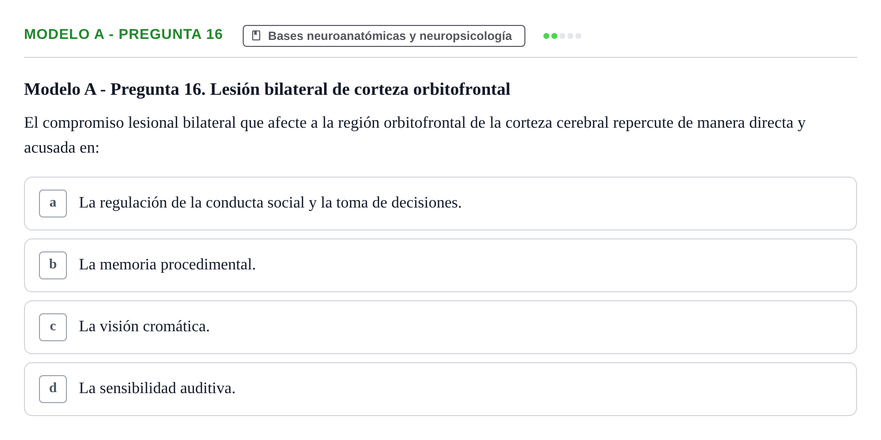 Enunciado: Modelo A - Pregunta 16