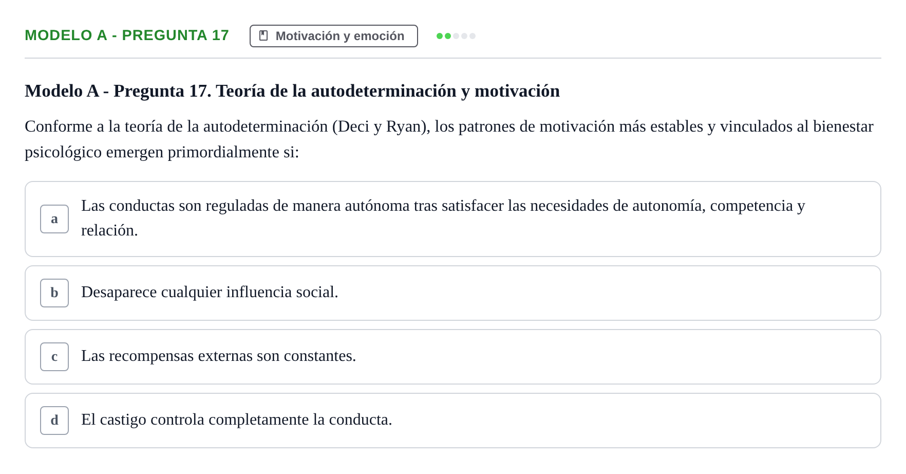 Enunciado: Modelo A - Pregunta 17