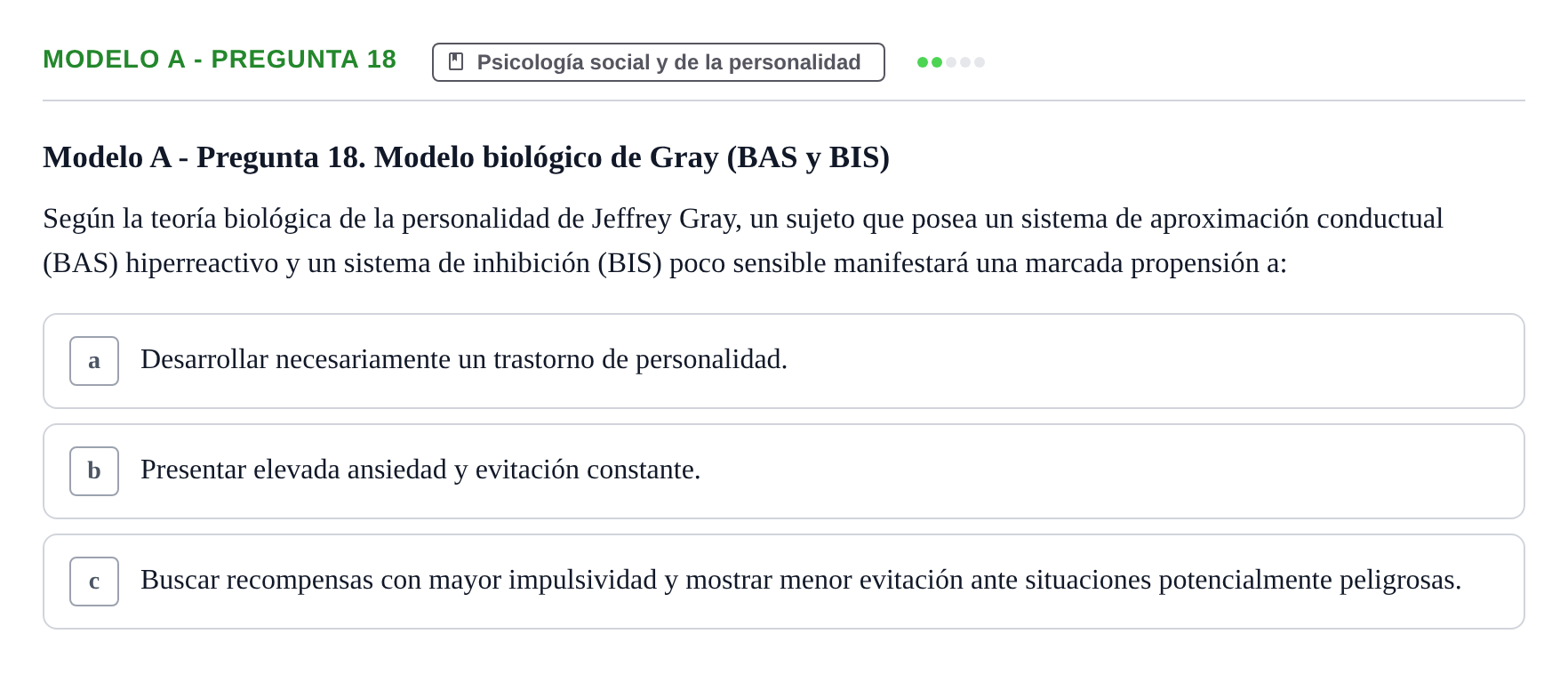 Enunciado: Modelo A - Pregunta 18