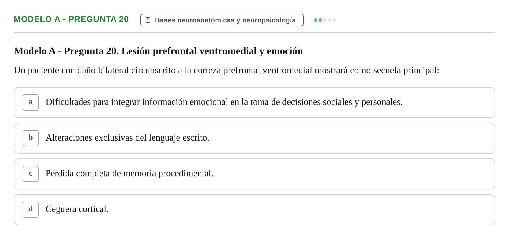 Enunciado: Modelo A - Pregunta 20