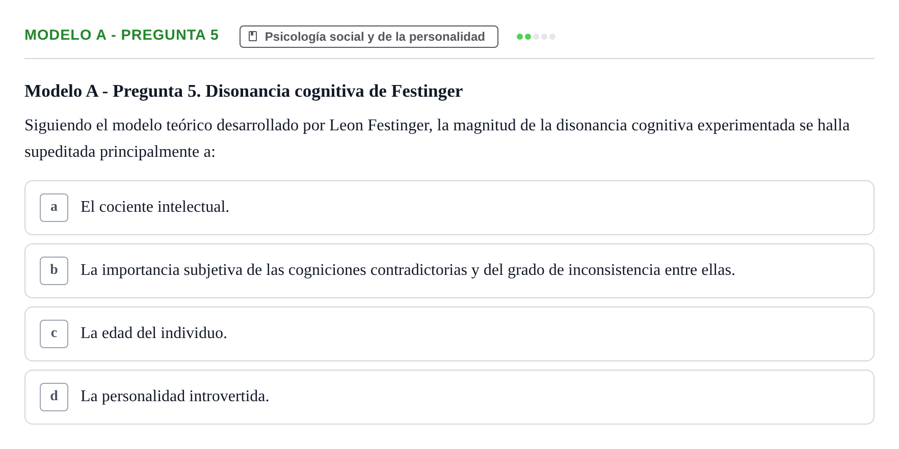 Enunciado: Modelo A - Pregunta 5