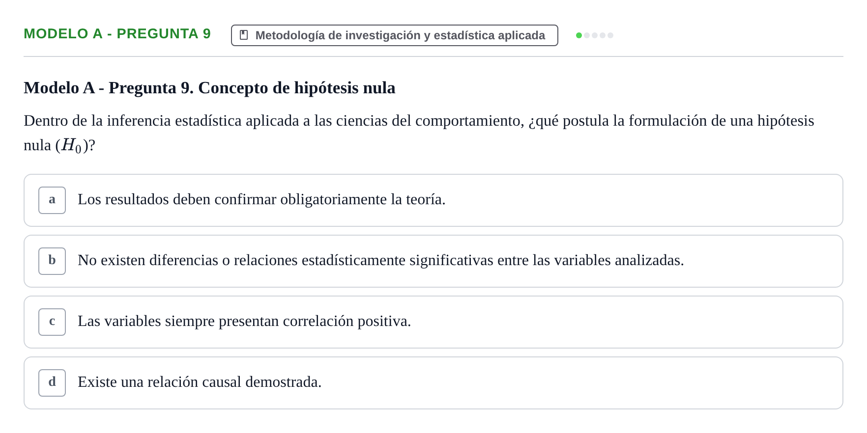 Enunciado: Modelo A - Pregunta 9
