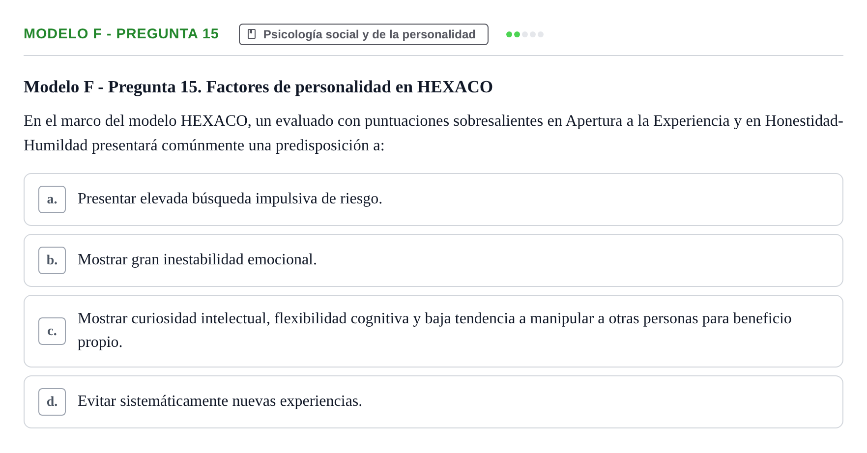 Enunciado: Modelo F - Pregunta 15