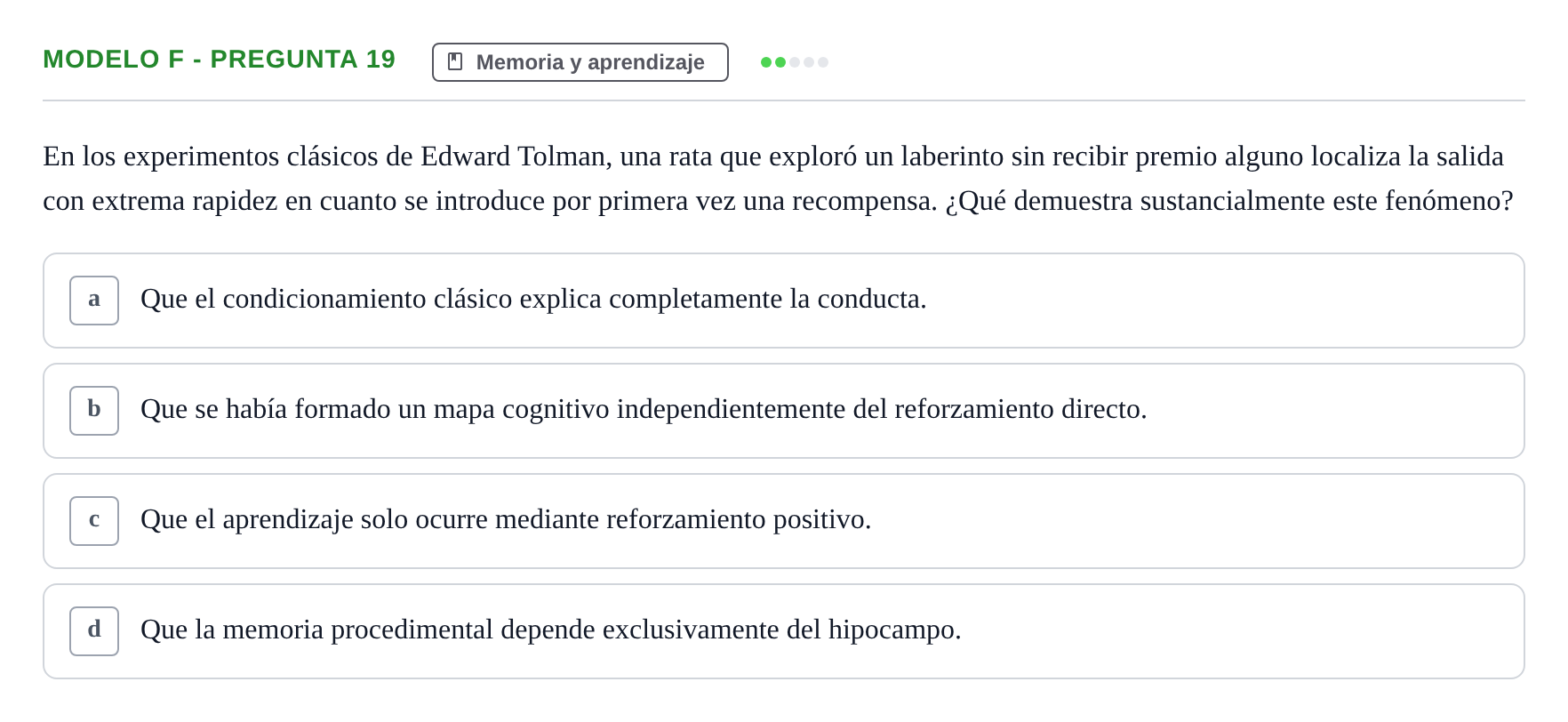 Enunciado: Modelo F - Pregunta 19