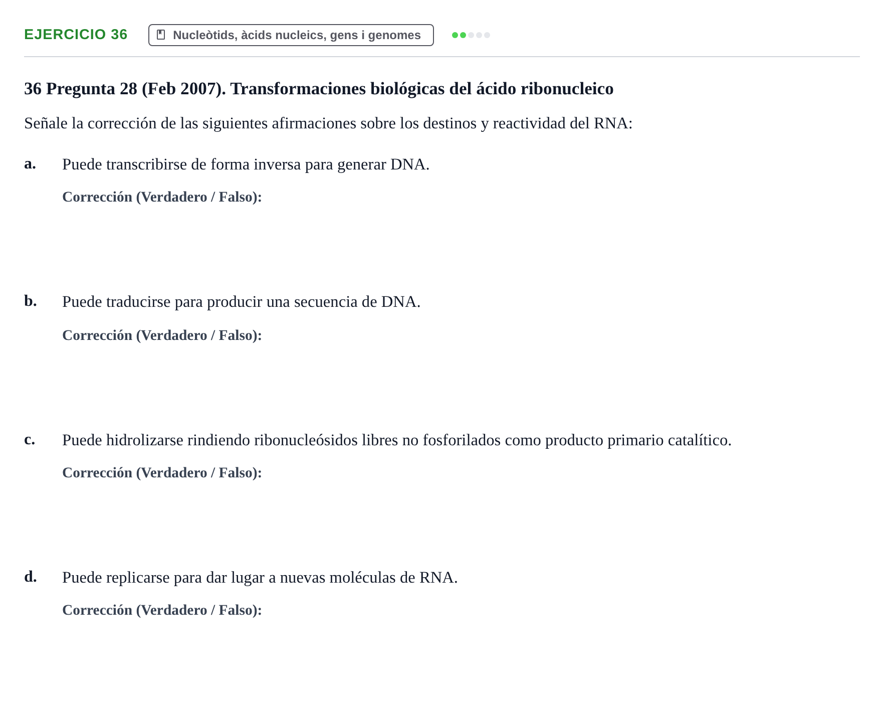 Enunciado: Problema 36 · Bioquímica Estructural i Biologia Molecular UAB 2004