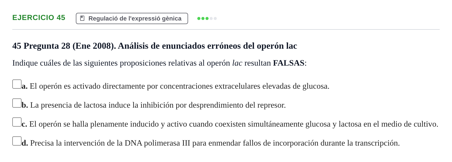 Enunciado: Problema 45 · Bioquímica Estructural i Biologia Molecular UAB 2004