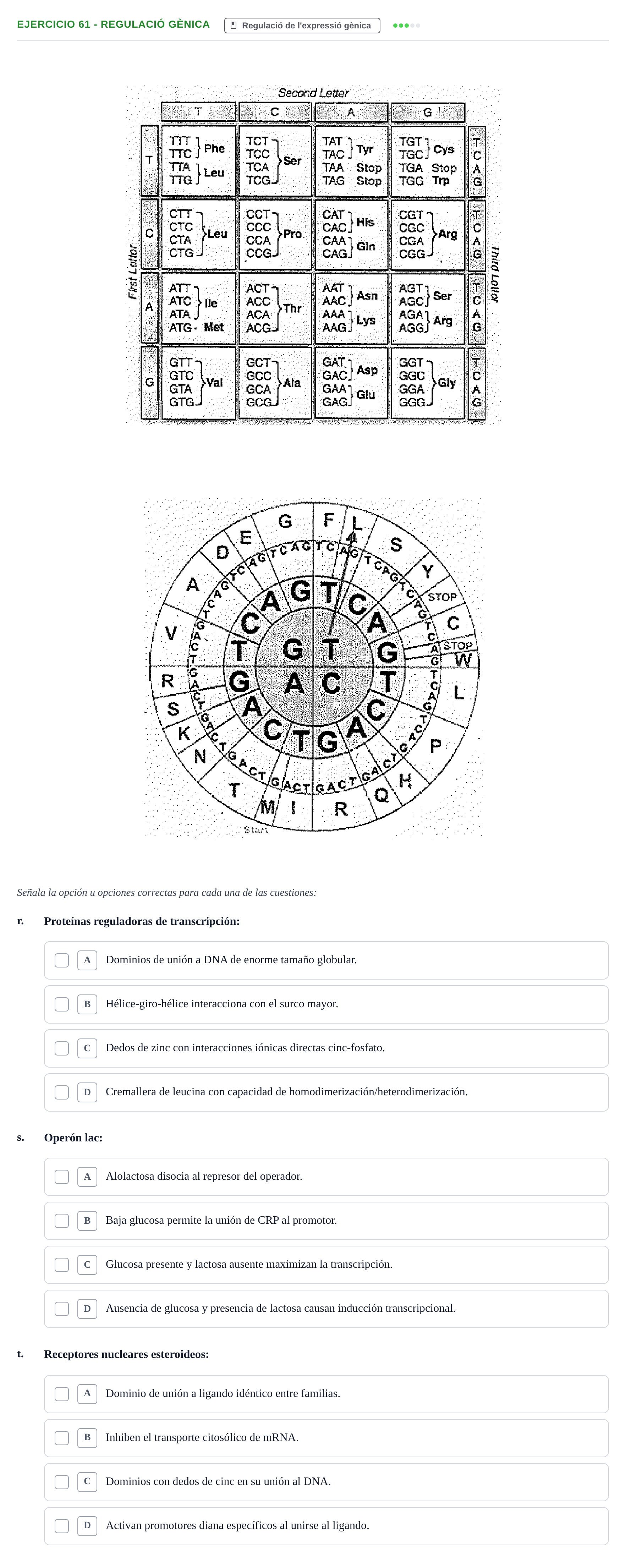 Enunciado: Ejercicio 61 - Regulació gènica · Bioquímica Estructural i Biologia Molecular UAB 2004