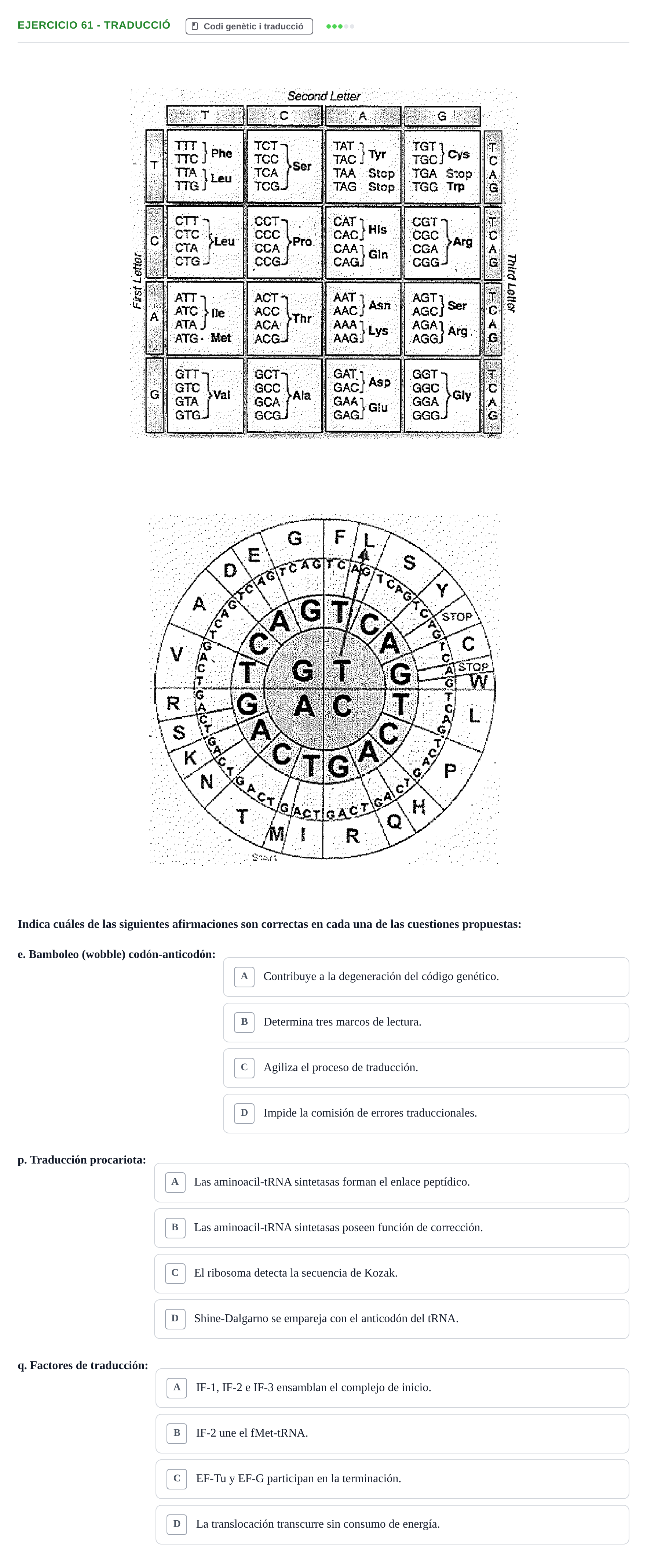 Enunciado: Ejercicio 61 - Traducció · Bioquímica Estructural i Biologia Molecular UAB 2004
