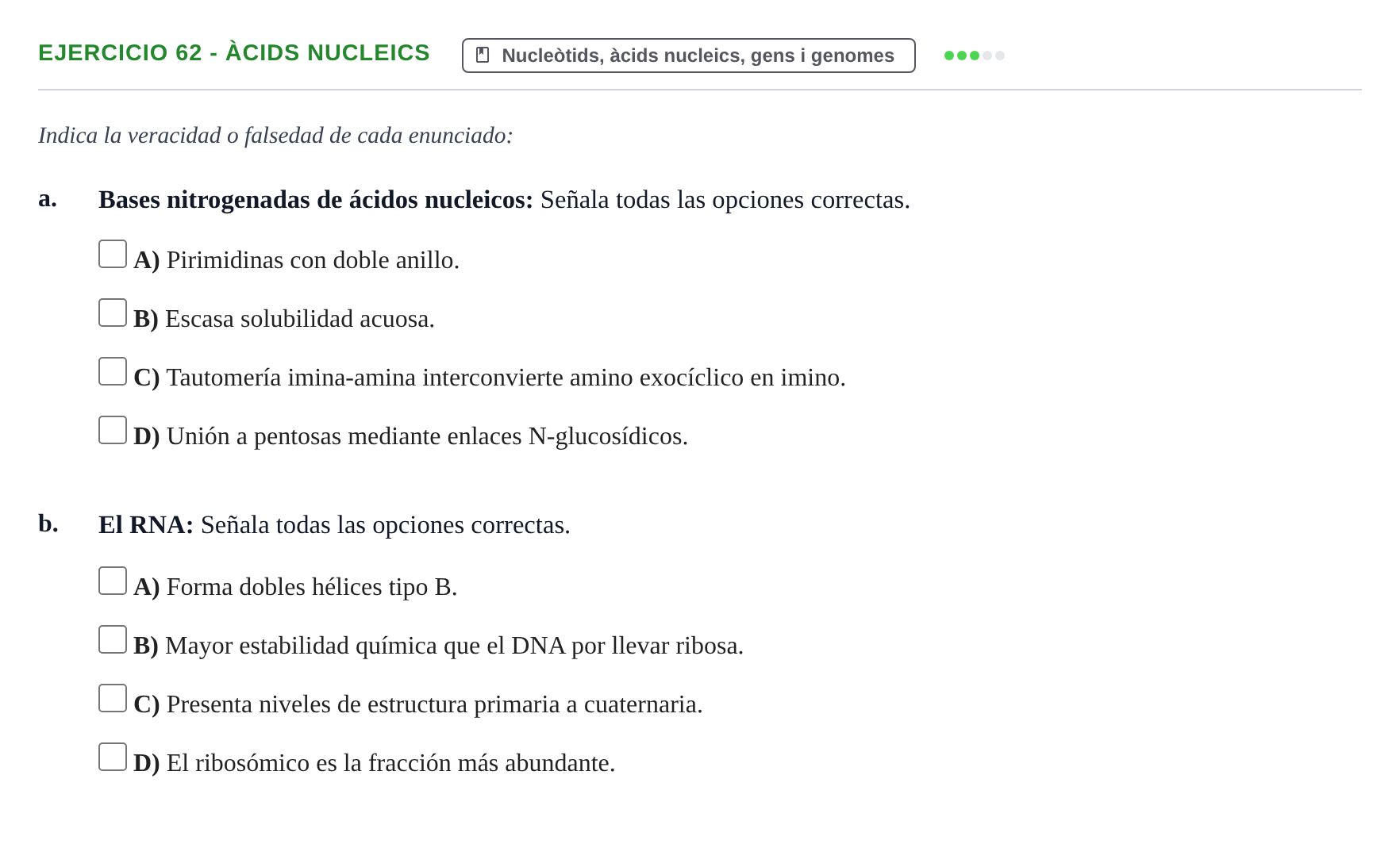 Enunciado: Ejercicio 62 - Àcids nucleics · Bioquímica Estructural i Biologia Molecular UAB 2004