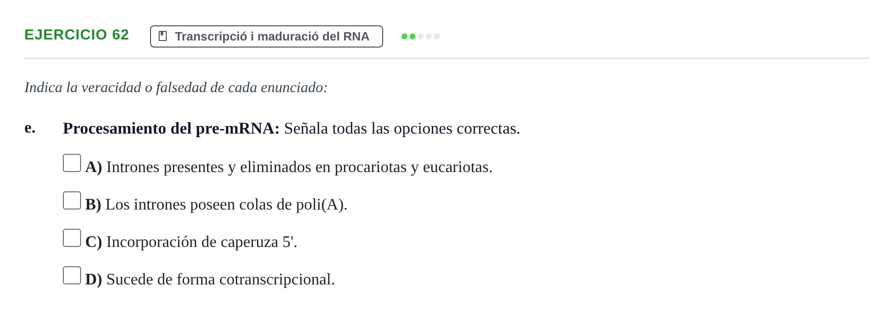 Enunciado: Ejercicio 62 - Transcripció · Bioquímica Estructural i Biologia Molecular UAB 2004