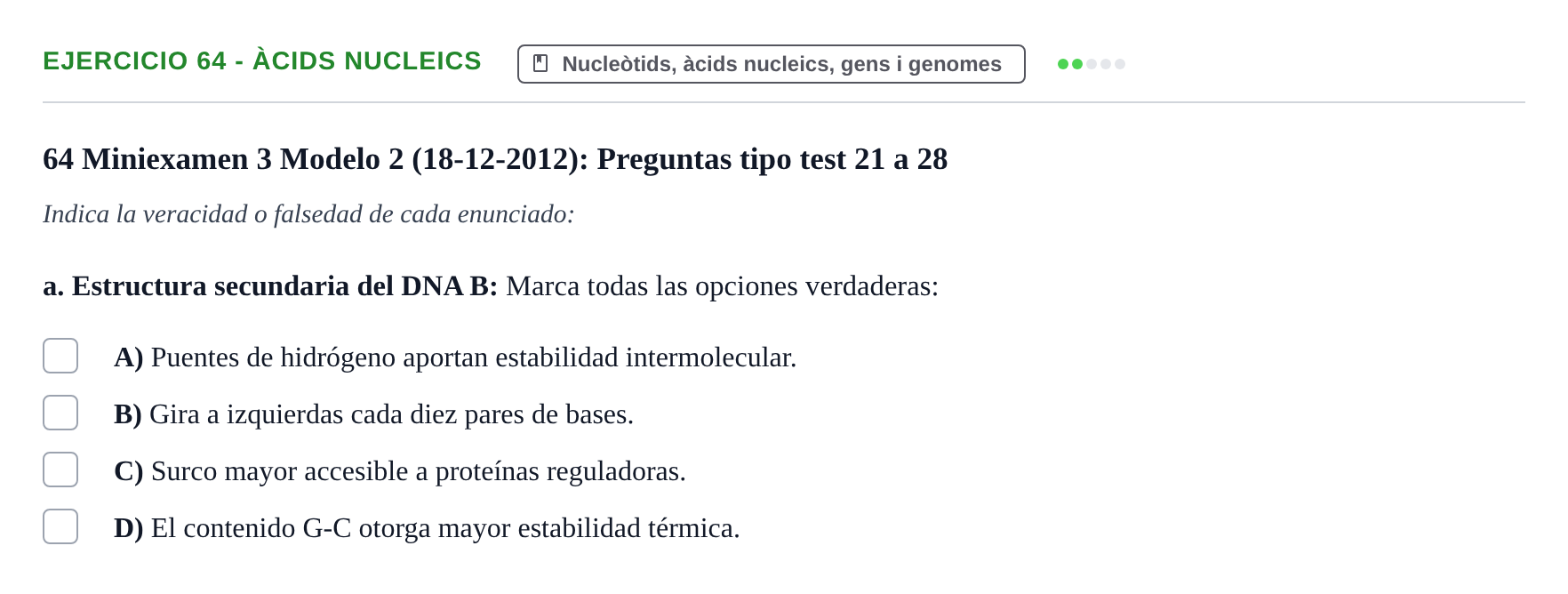 Enunciado: Ejercicio 64 - Àcids nucleics · Bioquímica Estructural i Biologia Molecular UAB 2004