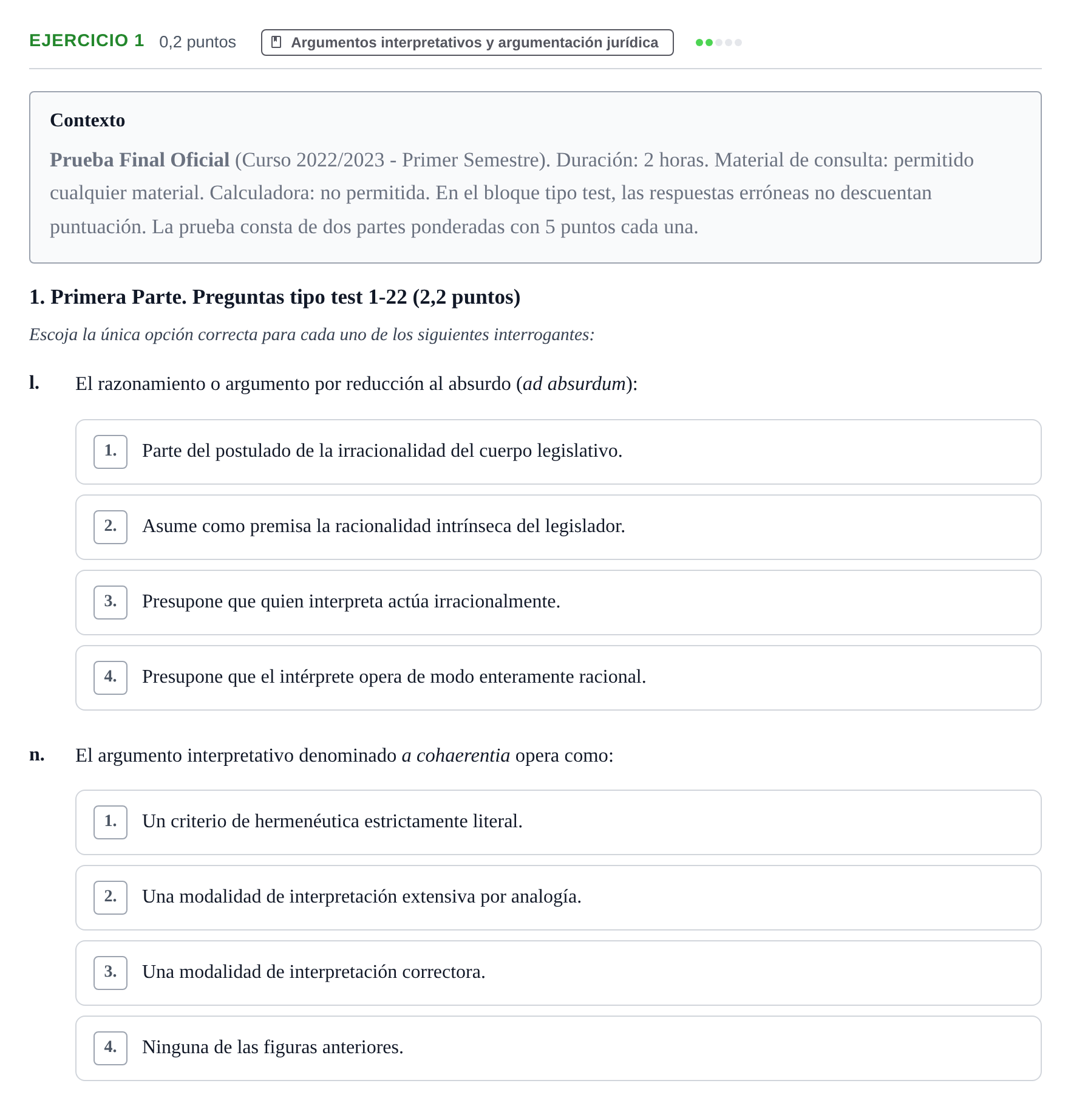 Enunciado: Ejercicio 1 - Argumentos interpretativos y argumentación ju… · Teoría General del Derecho UOC 2023