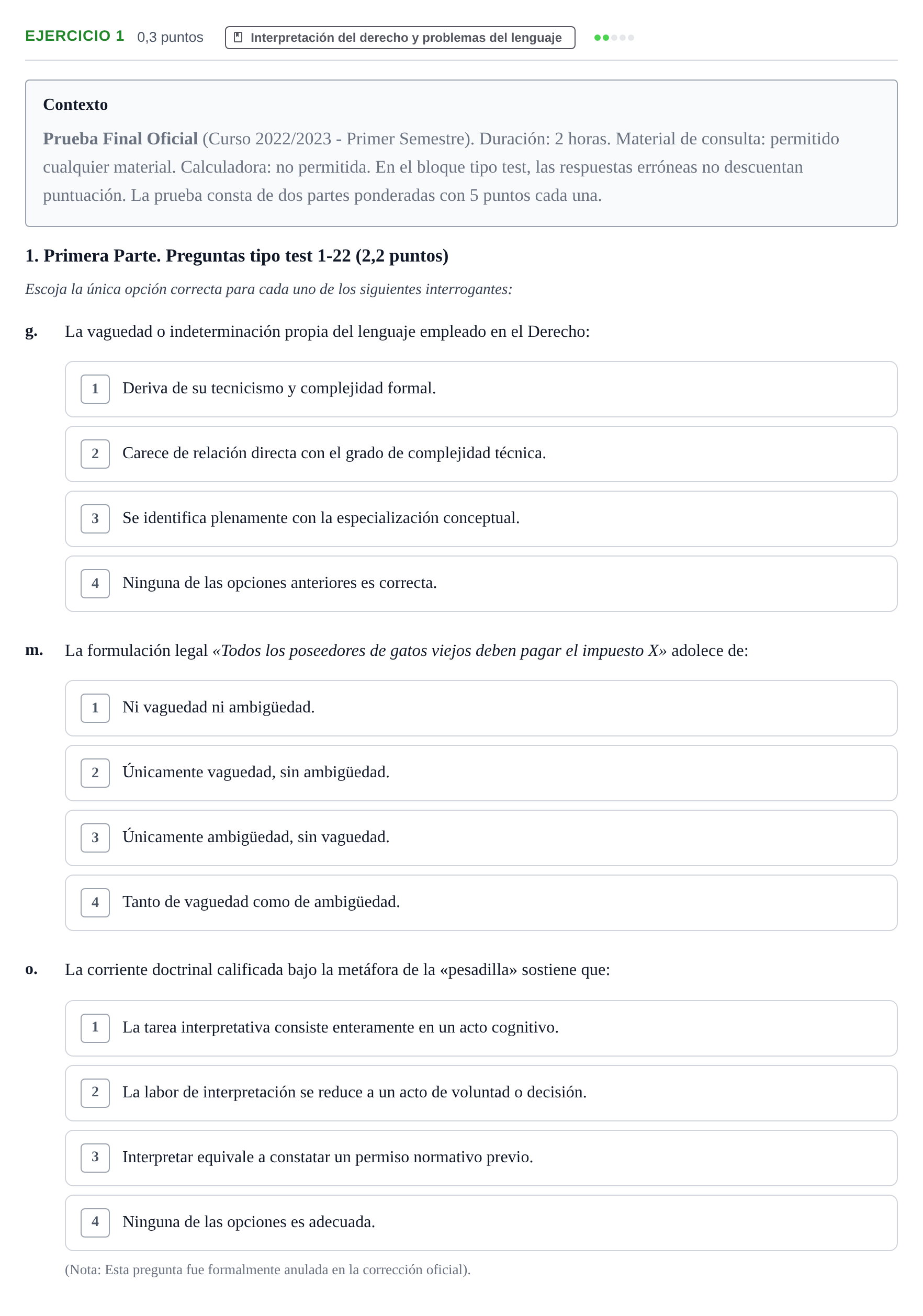 Enunciado: Ejercicio 1 - Interpretación del derecho y problemas del le… · Teoría General del Derecho UOC 2023
