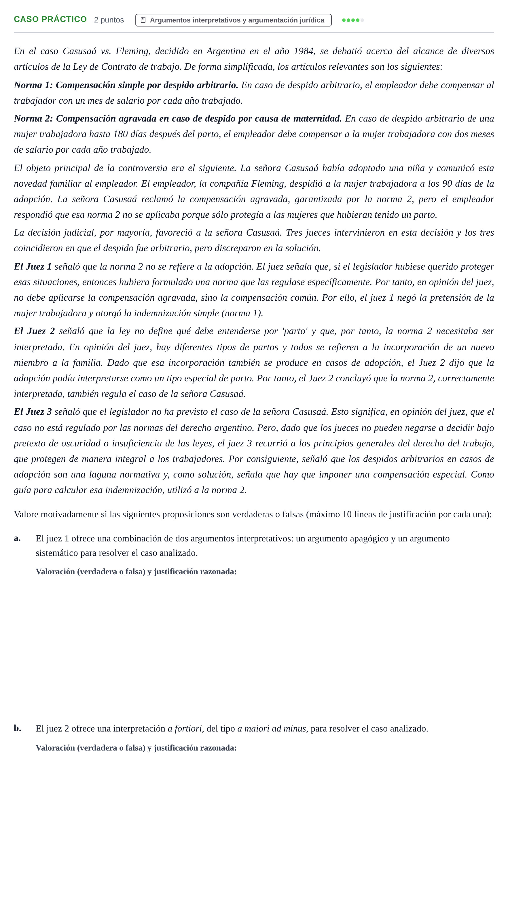 Enunciado: Ejercicio Caso práctico - Argumentos interpretativos · Teoría General del Derecho UOC 2023