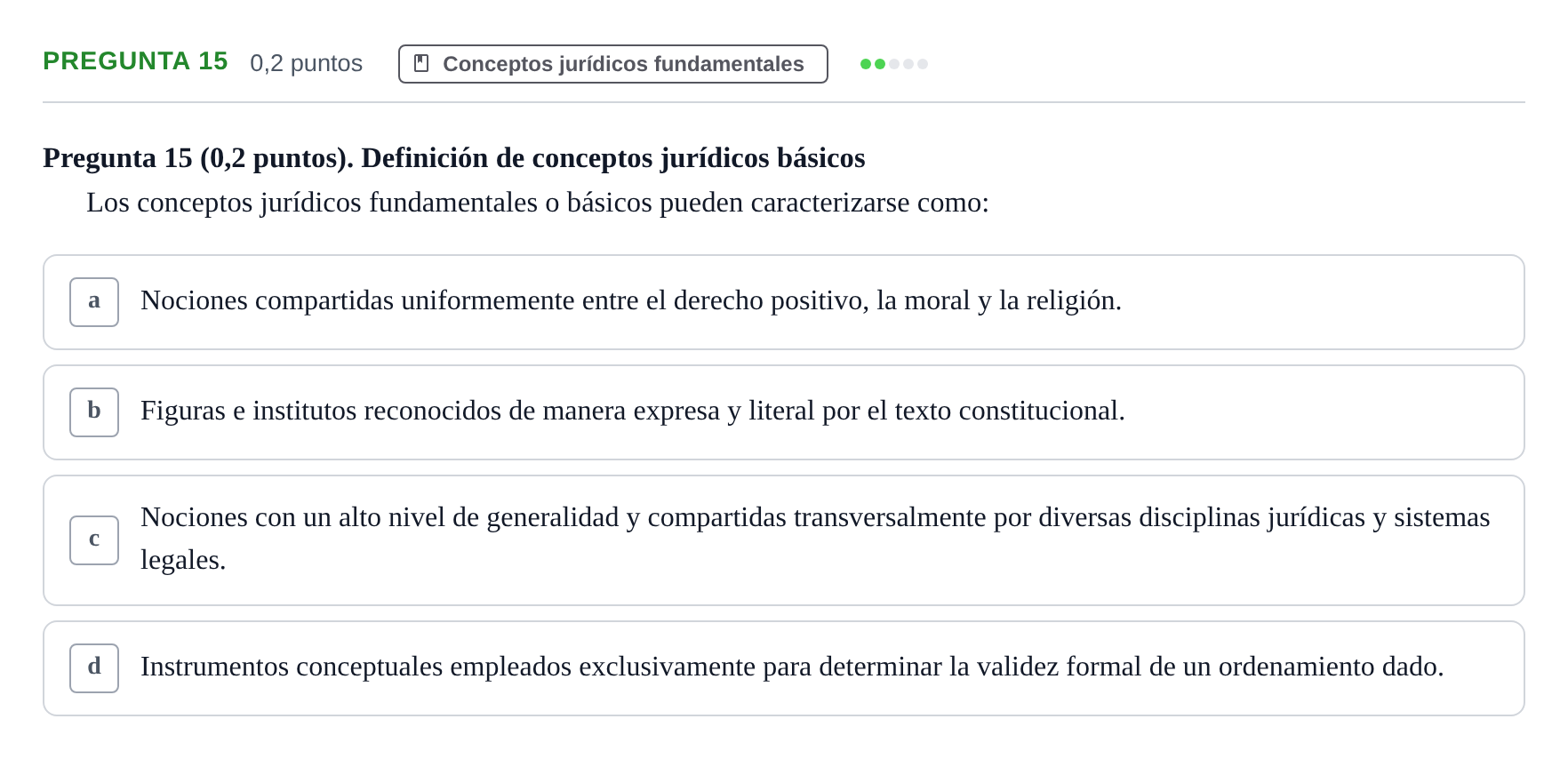 Enunciado: Pregunta 15 · Teoría General del Derecho UOC 2023