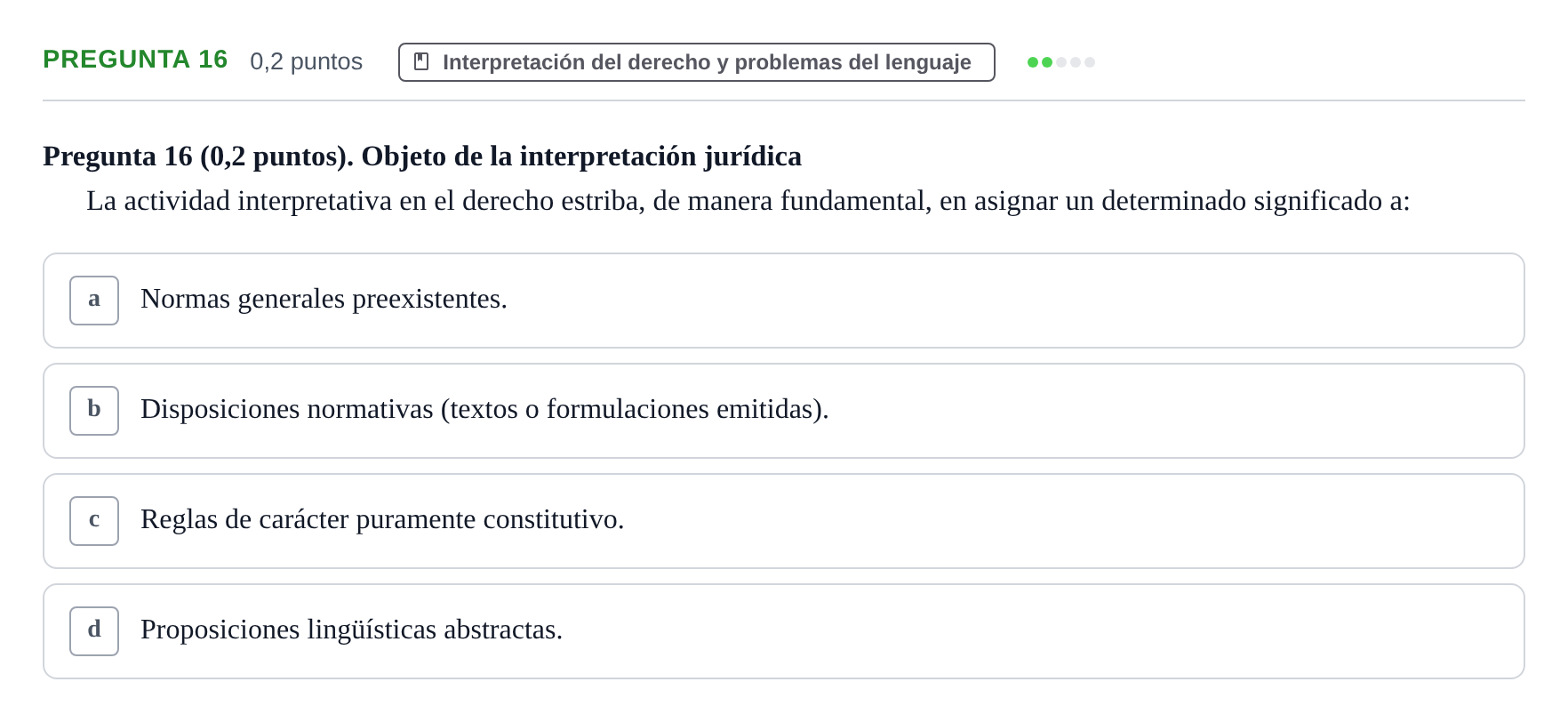 Enunciado: Pregunta 16 · Teoría General del Derecho UOC 2023