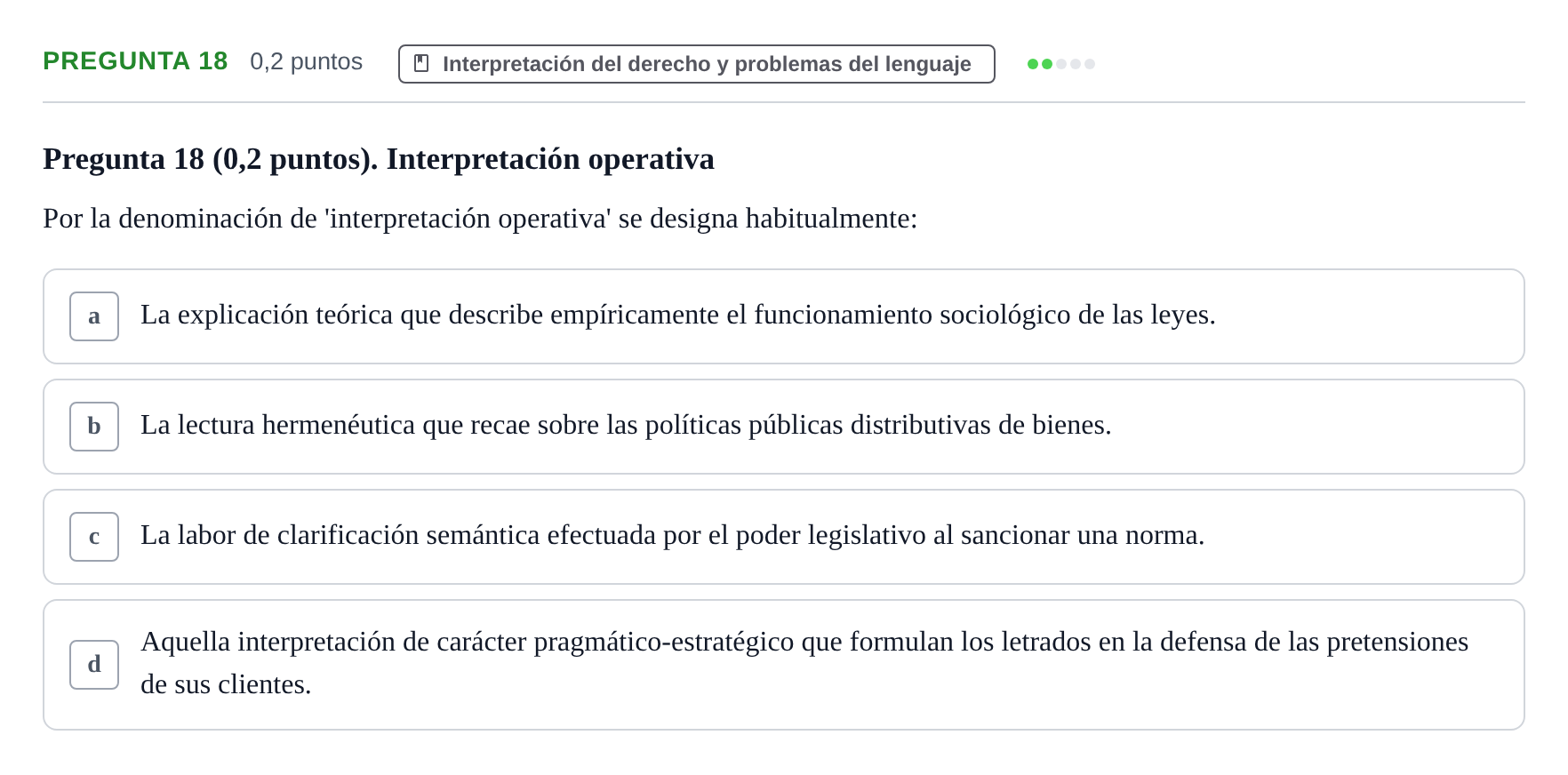 Enunciado: Pregunta 18 · Teoría General del Derecho UOC 2023