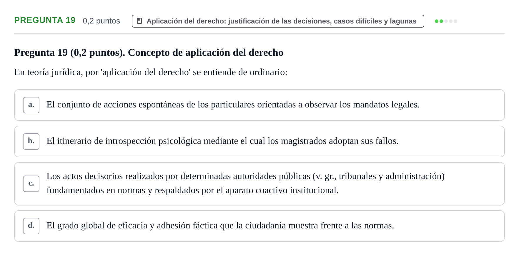 Enunciado: Pregunta 19 · Teoría General del Derecho UOC 2023
